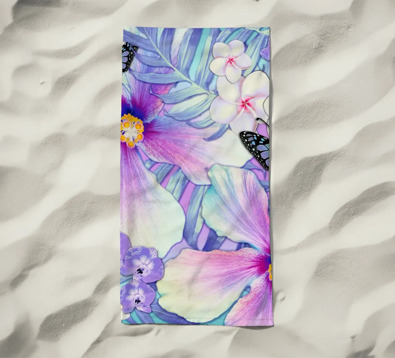 Ibisco Lavanda tropicale telo mare da Nina May Design Studio