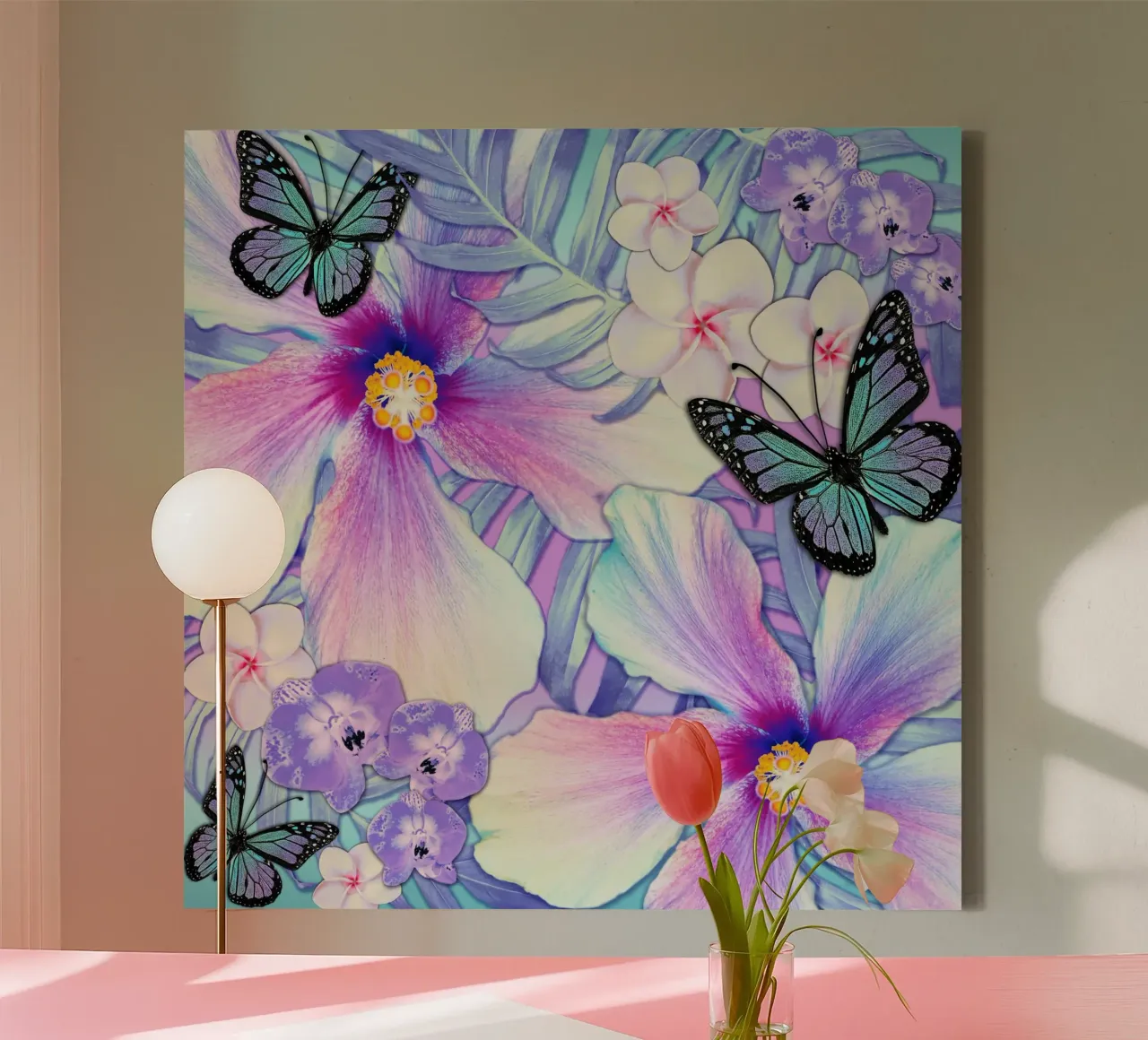 Ibisco Lavanda tropicale tela con Cornice a cassetta da Nina May Design Studio