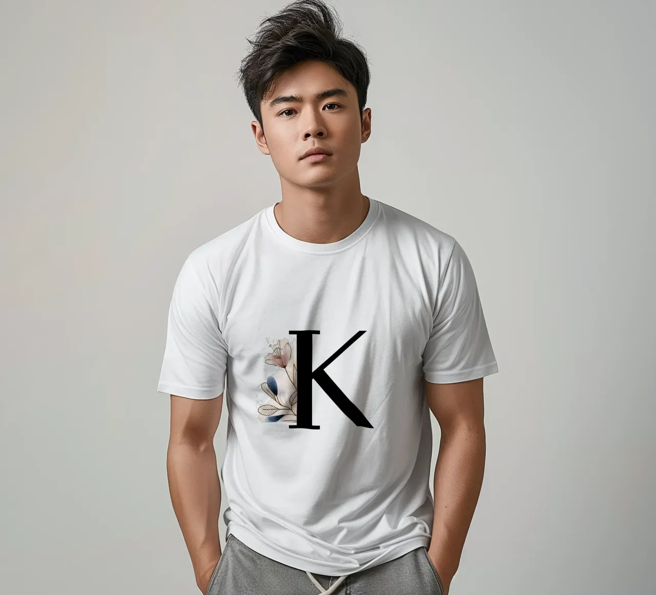 Schwarzer Buchstabe K – Elegantes Blumen-Design, modern T-Shirt von StrindesignStudio