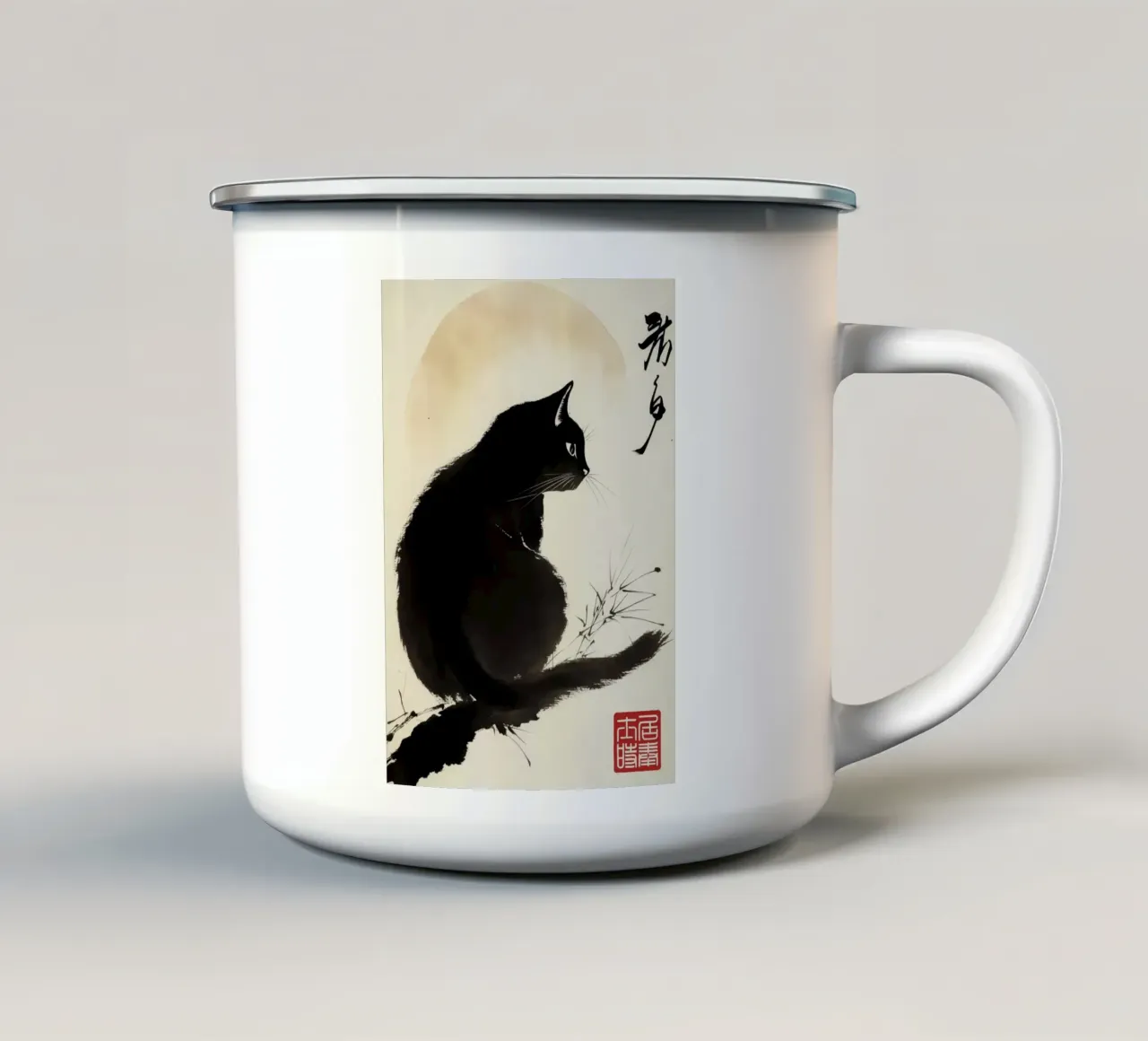 Gatto nero tazza in smalto da Richard Wickham