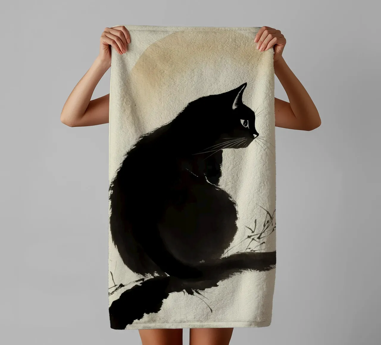 Black Cat towel by Richard Wickham