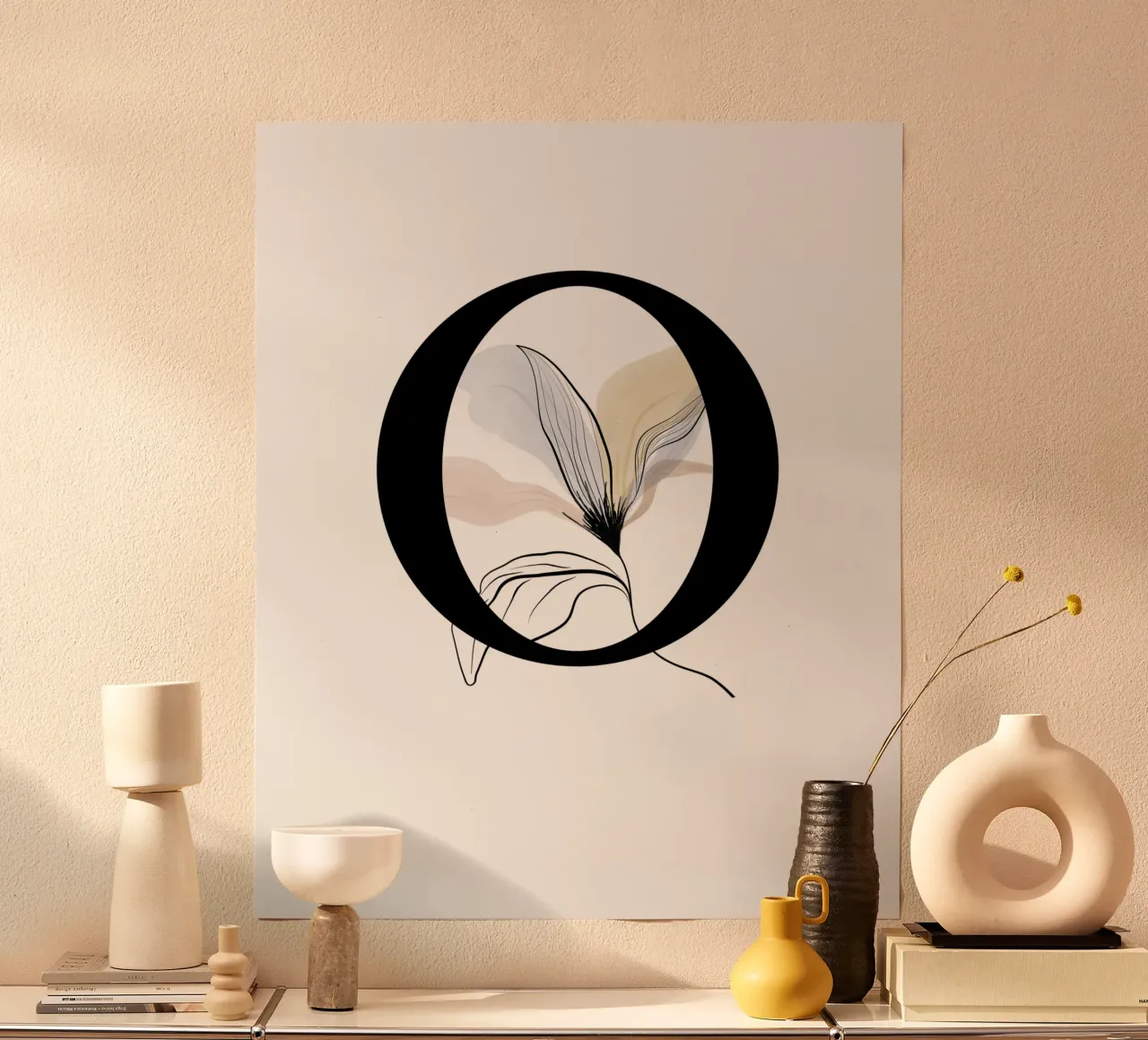 Schwarzer Buchstabe O – Blumendesign im Inneren, elegant Hahnemühle von StrindesignStudio