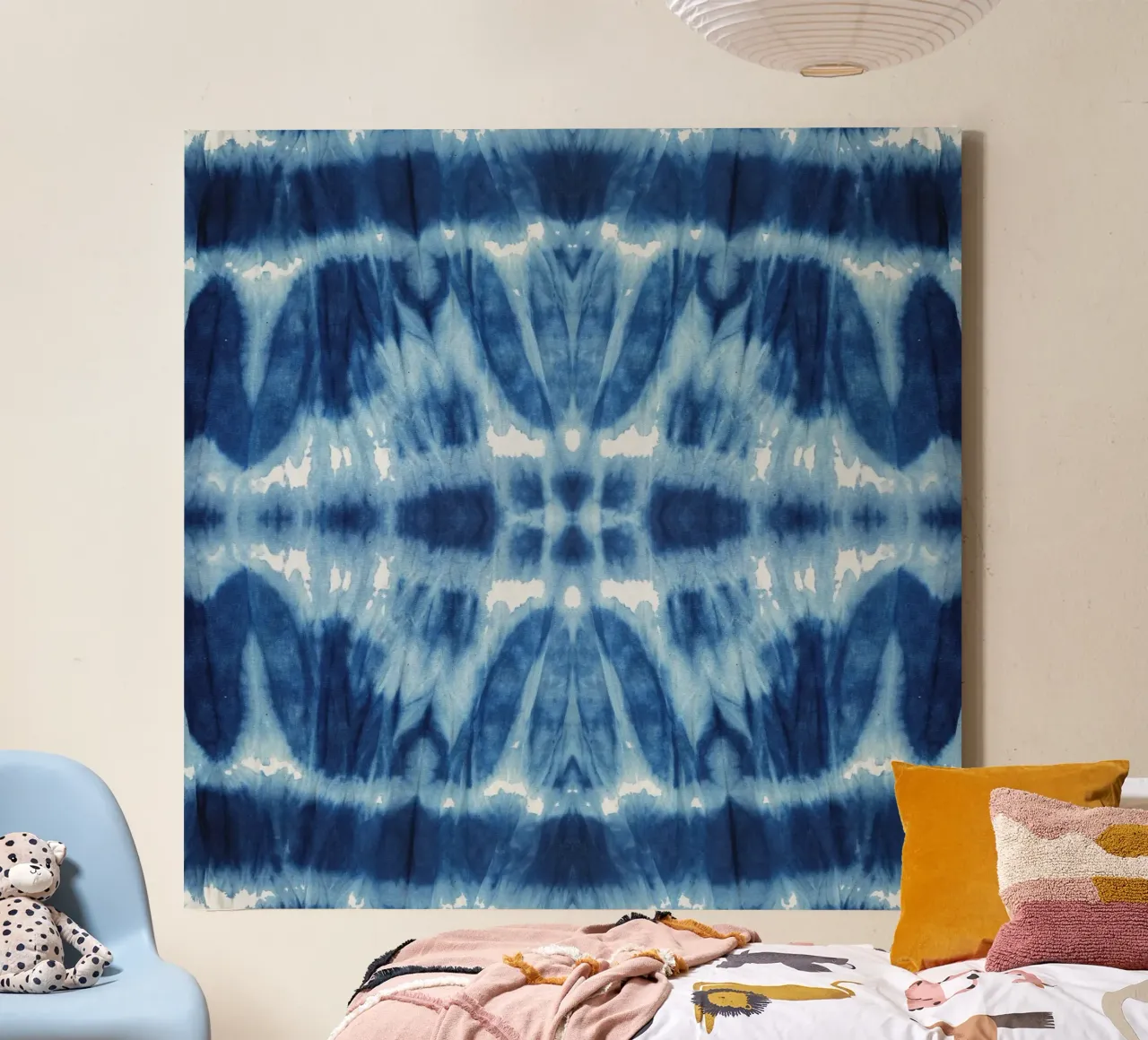 Tie Dye Blues Twos tela con Cornice a cassetta da Nina May Design Studio
