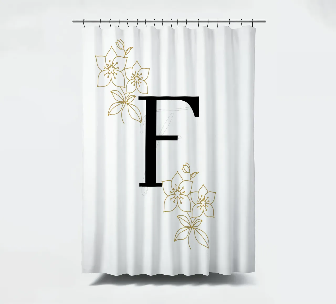 Black letter F - Golden flowers, modern design shower curtain by StrindesignStudio