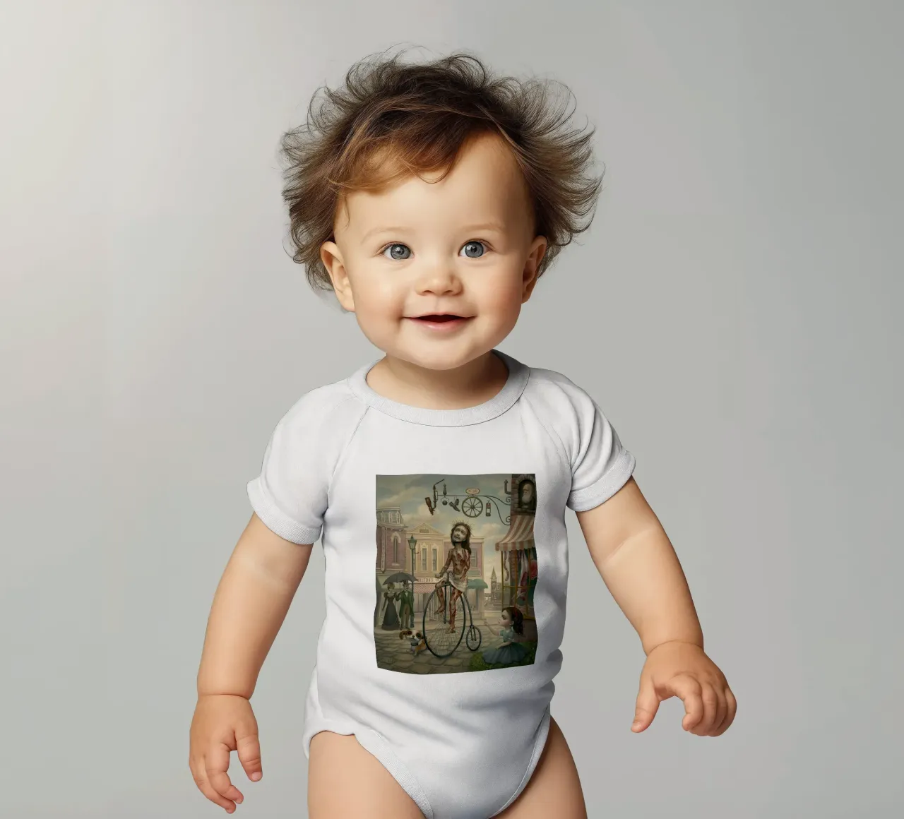 Happy Friday short-sleeve baby romper by Alexandra Sutton