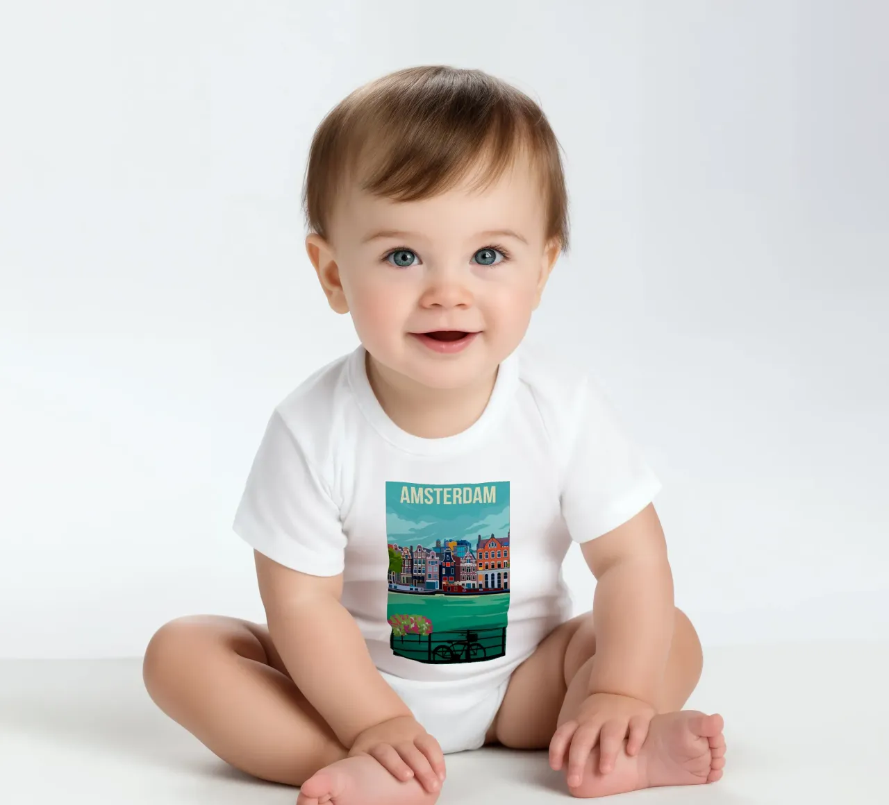 Amsterdam short-sleeve baby romper by Alexandra Peack