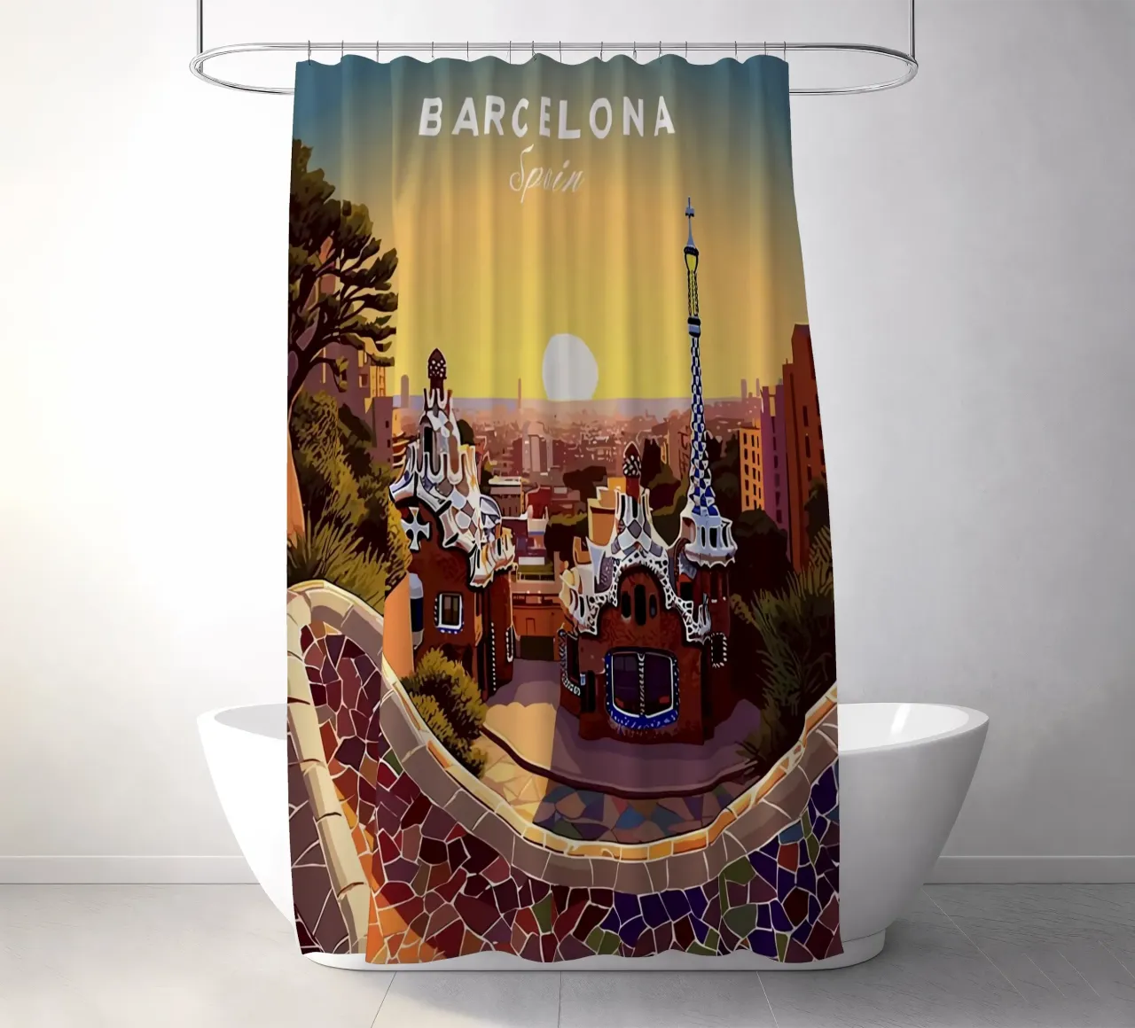 Barcelona Spain shower curtain by Alexandra Peack
