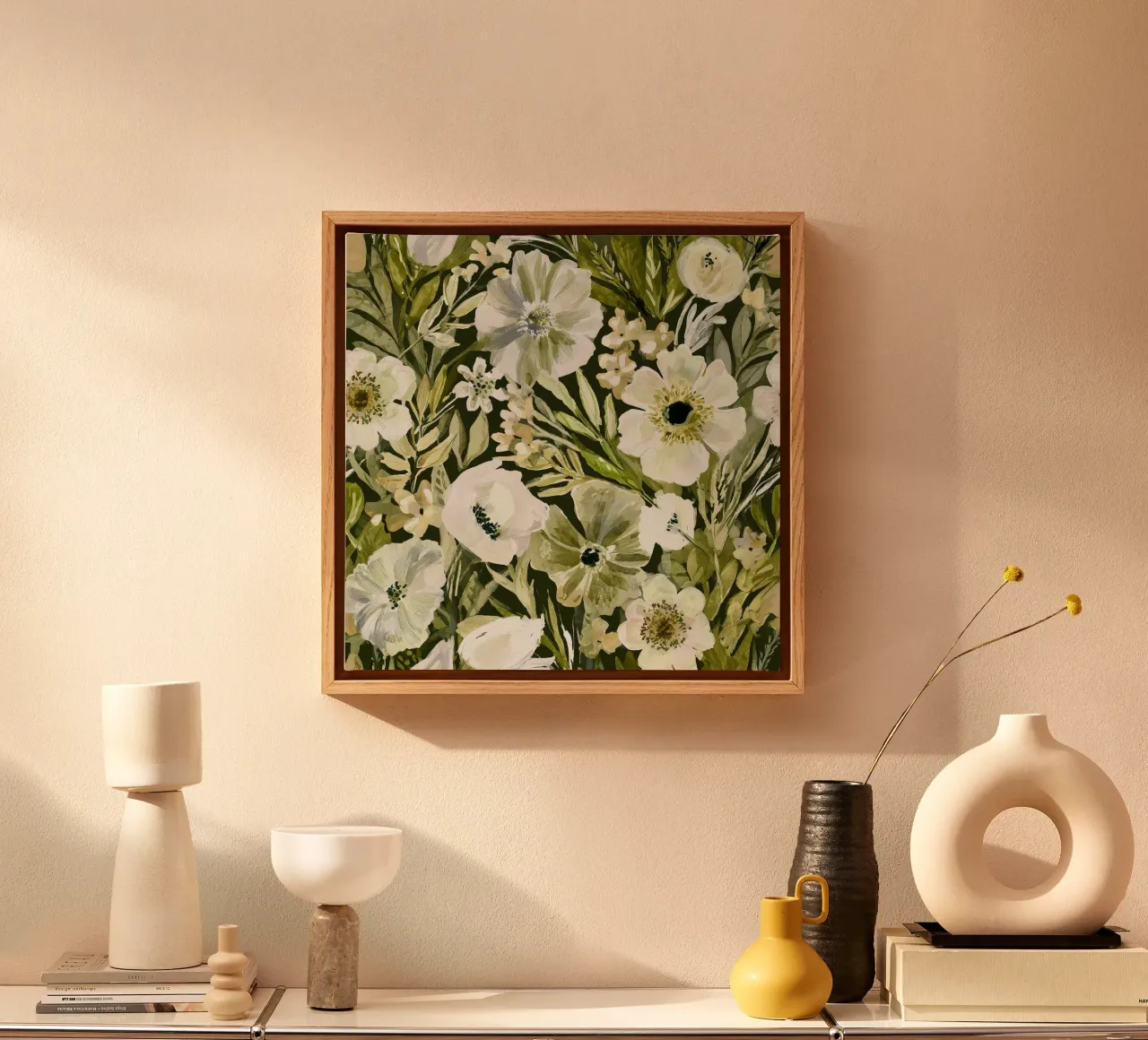 Summer Meadow in Bloom canvas with Floater frame by Sophia Calder Studio