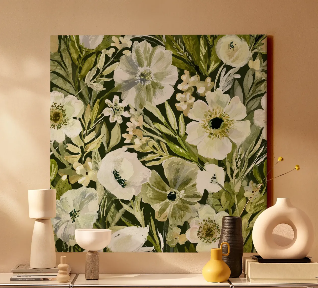 Summer Meadow in Bloom canvas with Floater frame by Sophia Calder Studio