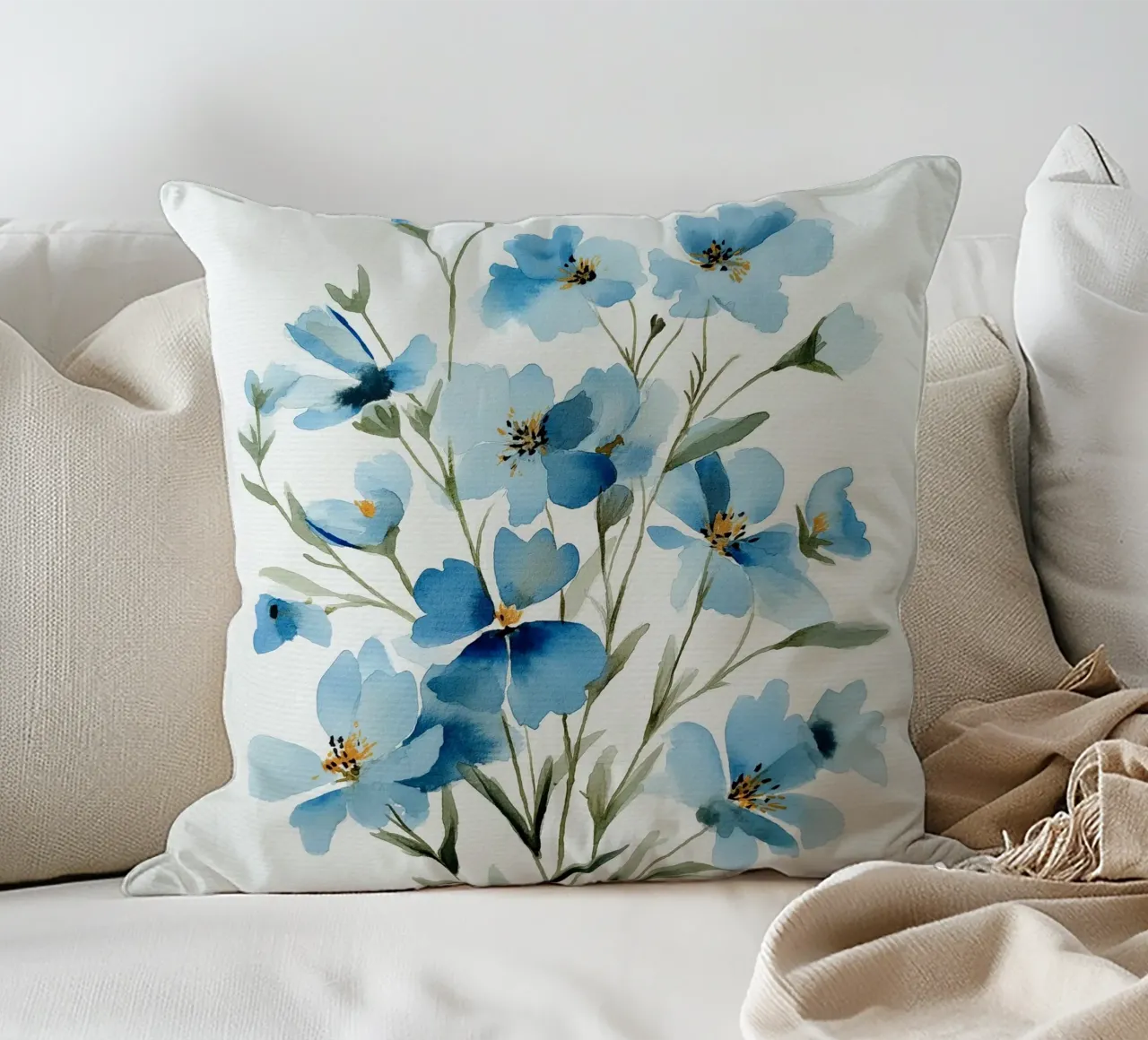 Sussurri di lino blu cuscino da Sophia Calder Studio