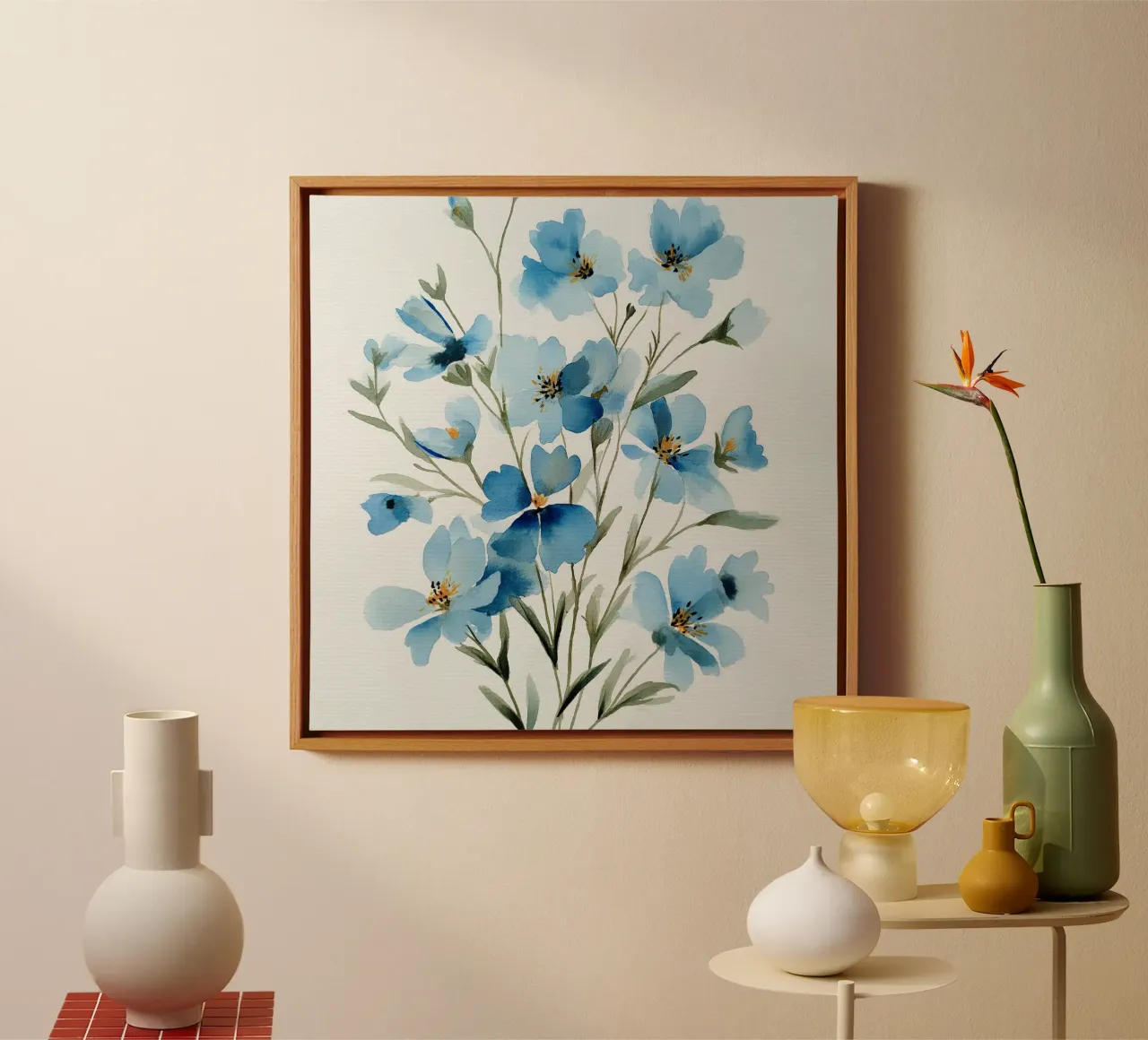 Sussurri di lino blu tela con Cornice a cassetta da Sophia Calder Studio