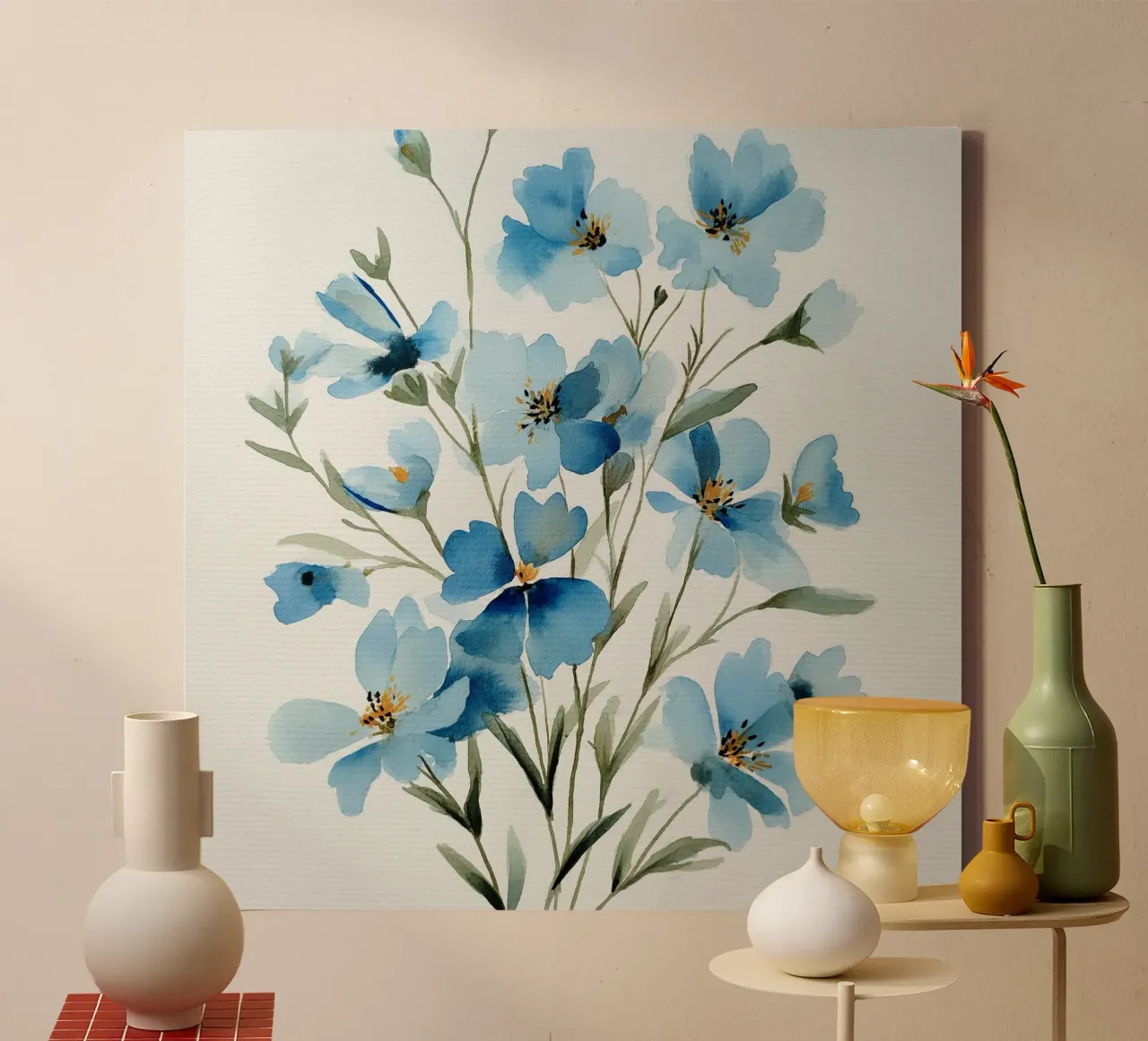 Sussurri di lino blu tela con Cornice a cassetta da Sophia Calder Studio