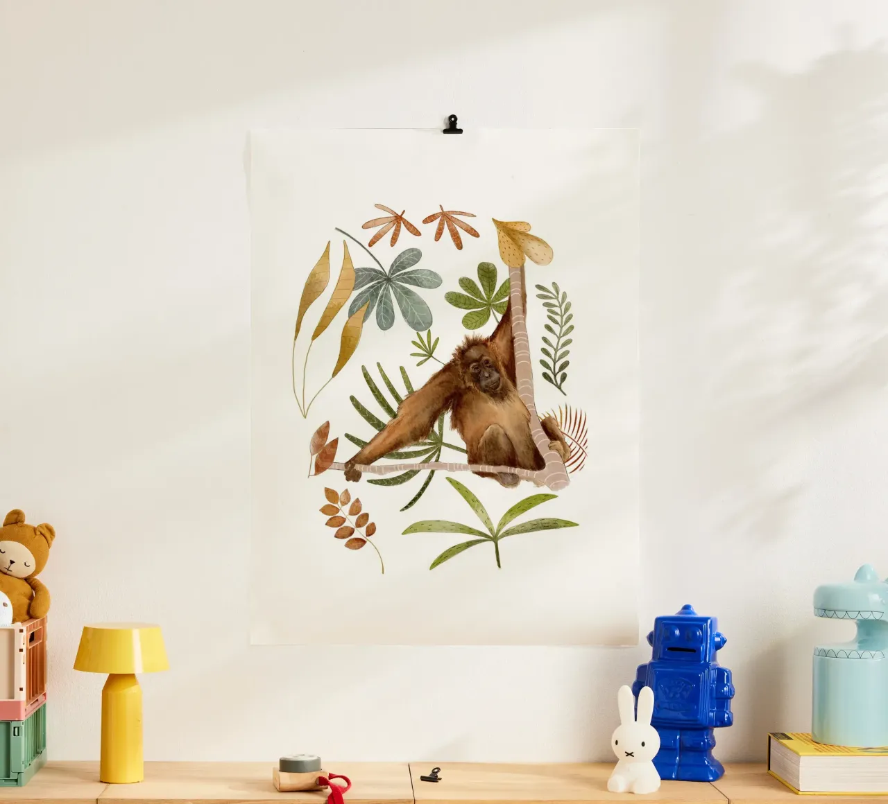 Orangutan in the Jungle – Botanical Watercolor Print poster by Urchin Bay Art
