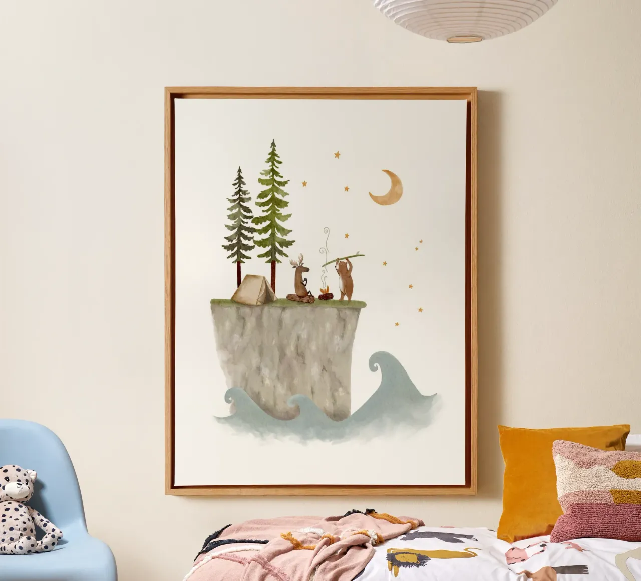 Oregon Klif Kampvuur - Bos Dieren Avontuur Print canvas met Baklijst van Urchin Bay Art