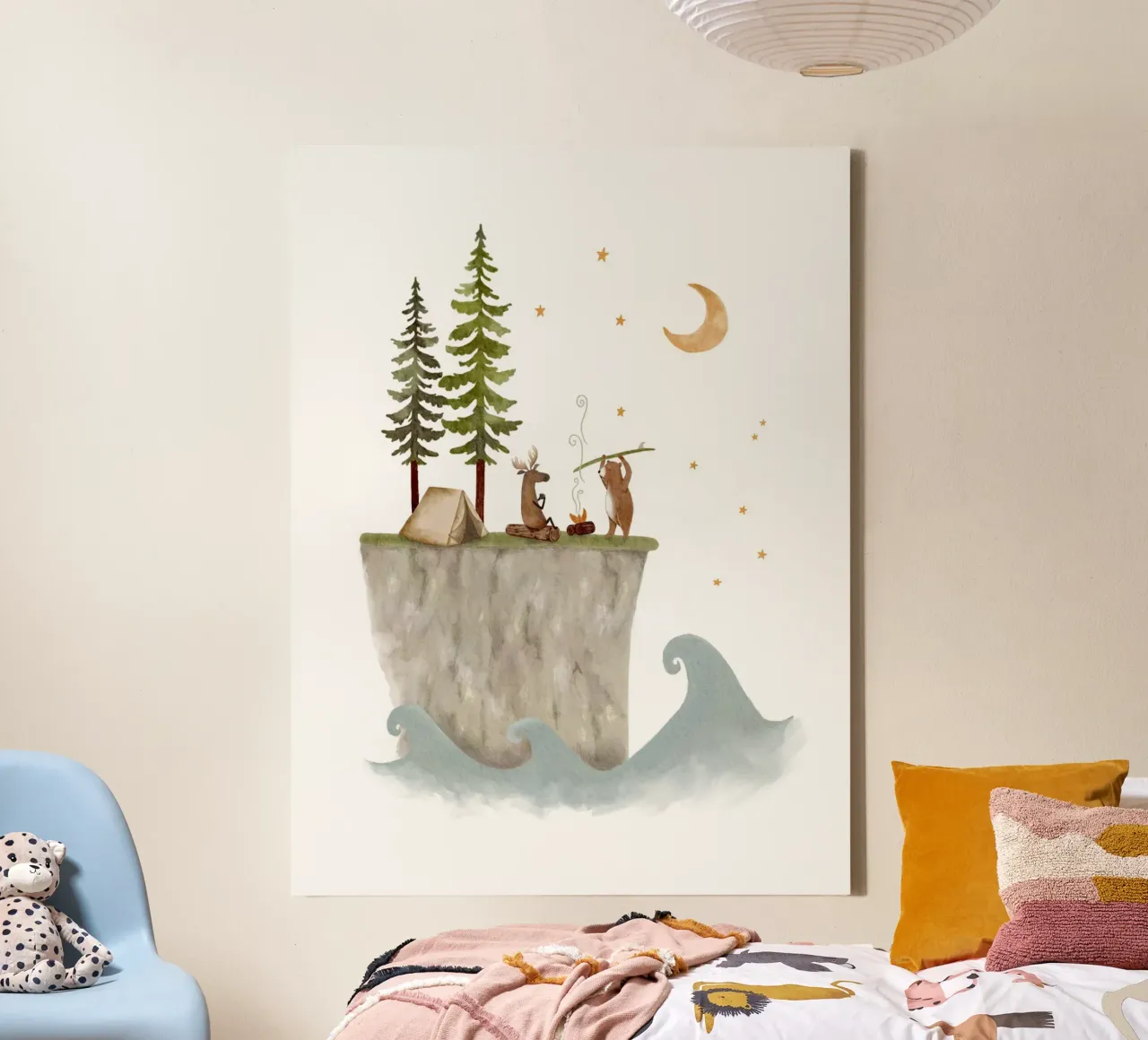 Oregon Klif Kampvuur - Bos Dieren Avontuur Print canvas met Baklijst van Urchin Bay Art