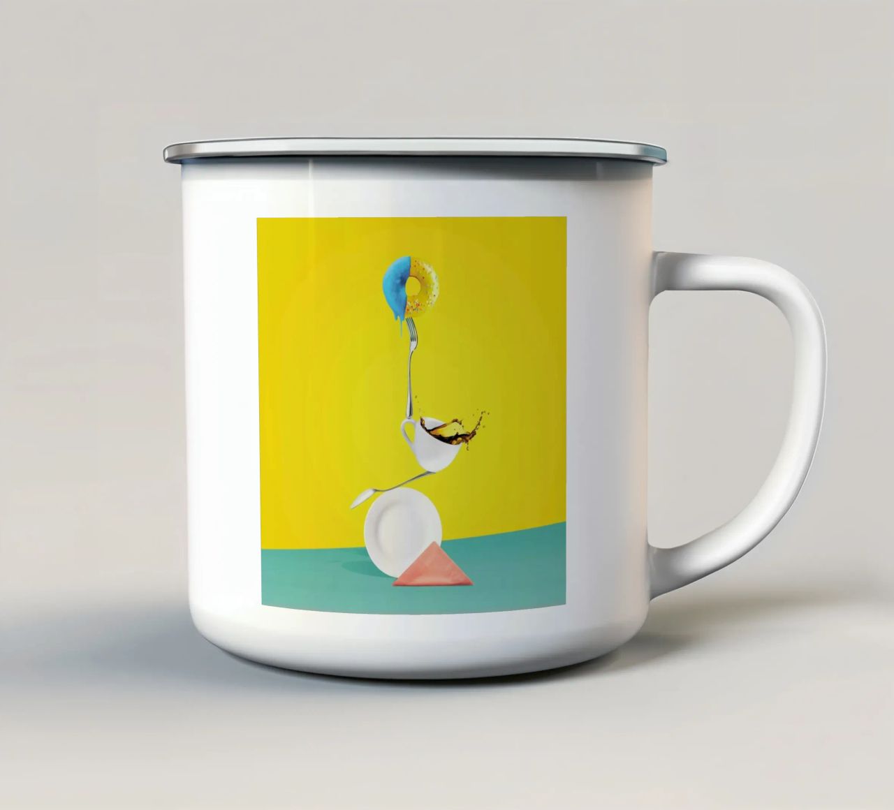 A Well Balanced Breakfast tazza in smalto da Juj Winn