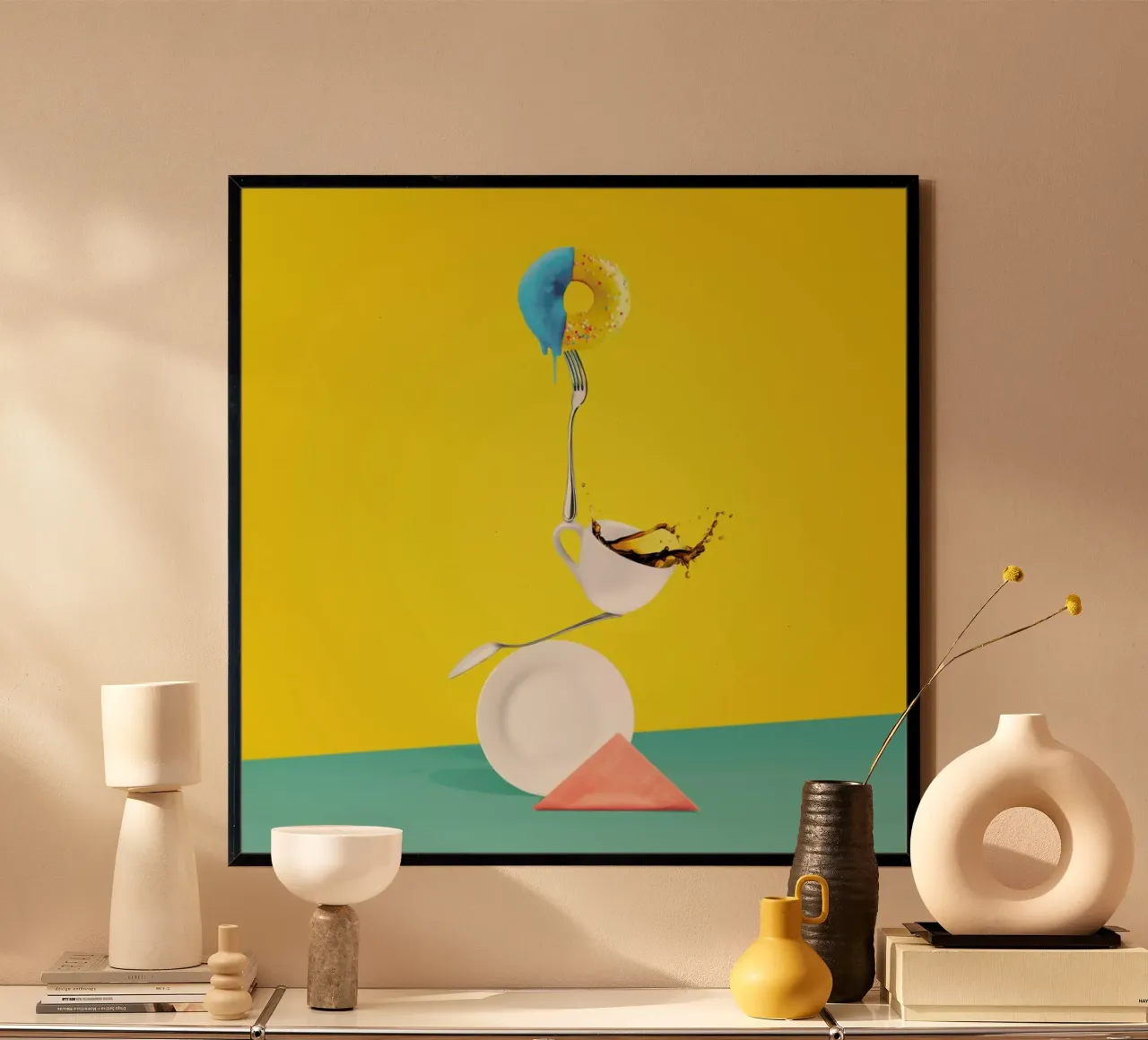 A Well Balanced Breakfast poster con telaio in plastica da Juj Winn