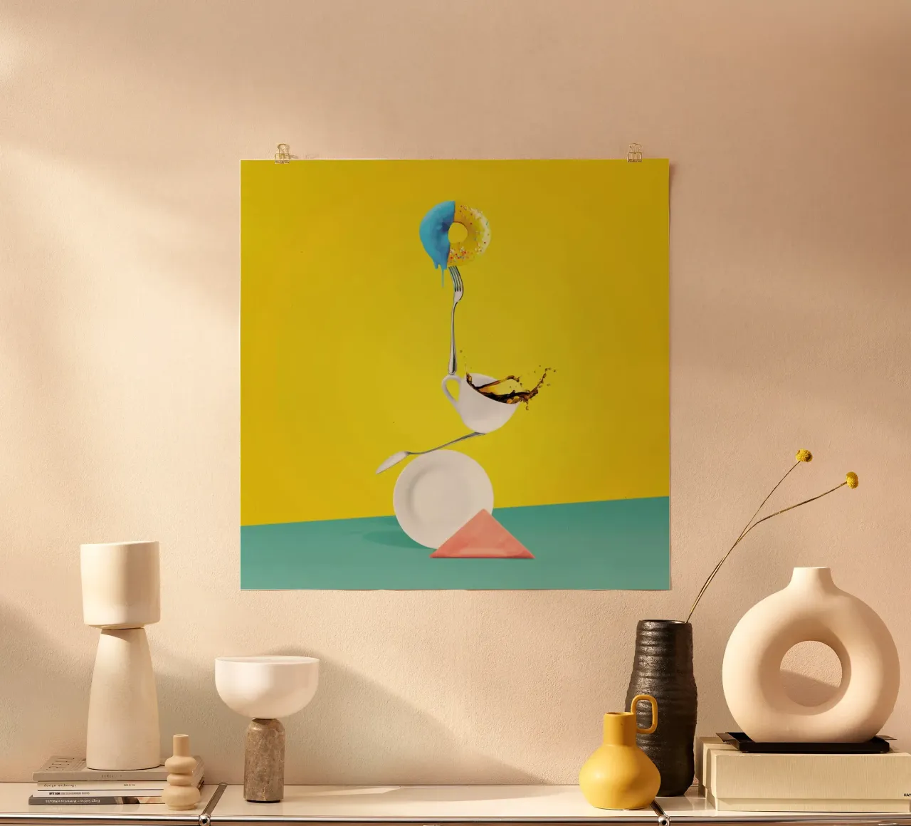 A Well Balanced Breakfast poster con telaio in plastica da Juj Winn