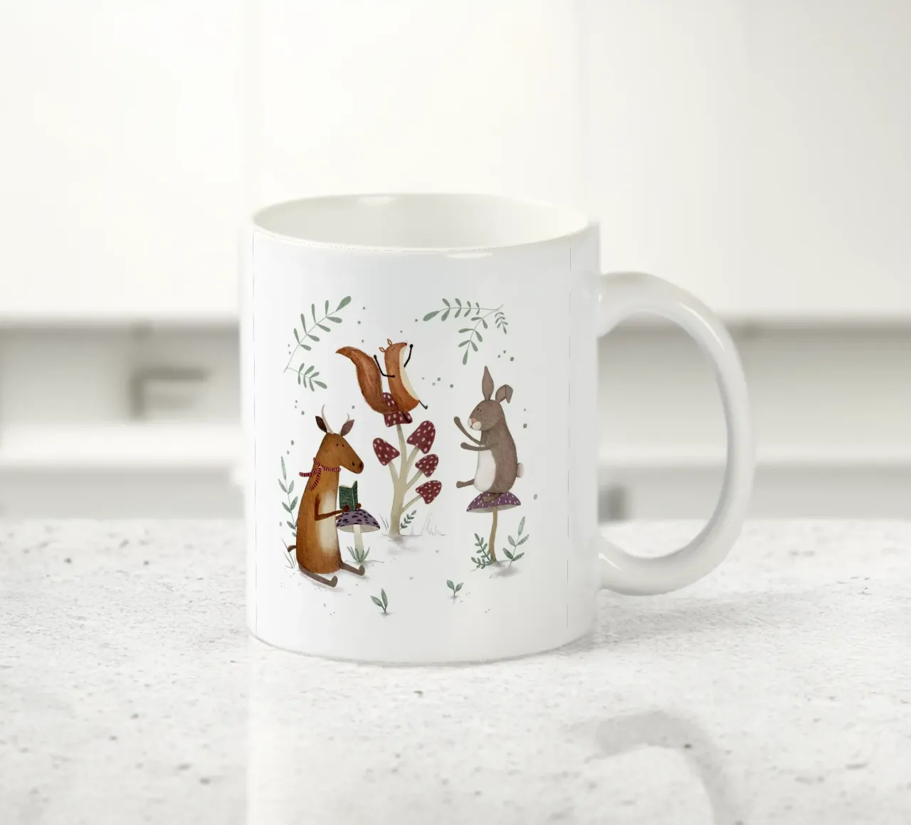 Amis des bois sur les champignons - animaux fantaisistes Lecture & P mug en céramique de Urchin Bay Art