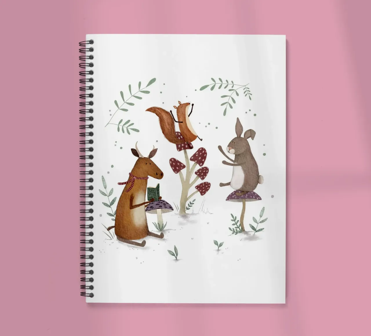 Amis des bois sur les champignons - animaux fantaisistes Lecture & P carnet à spirale de Urchin Bay Art