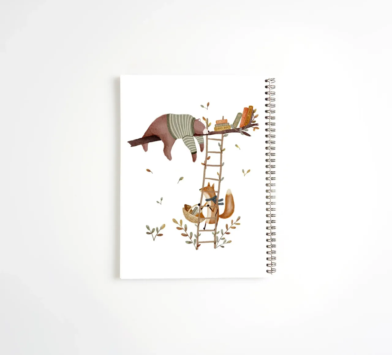 Fox & Bear’s Treehouse Library spiral notebook by Urchin Bay Art