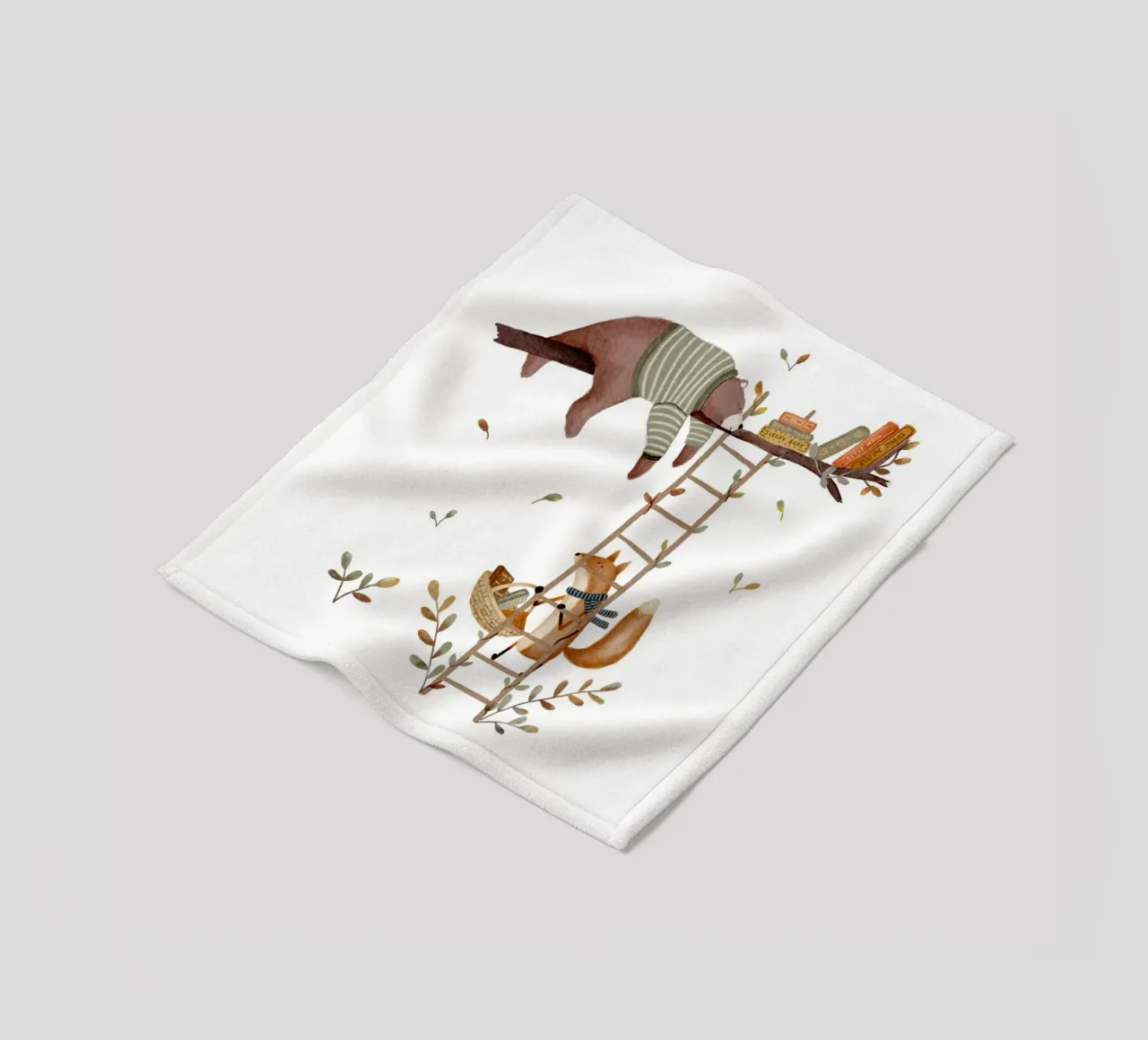 Fox & Bear's boomhutbibliotheek fleecedeken van Urchin Bay Art