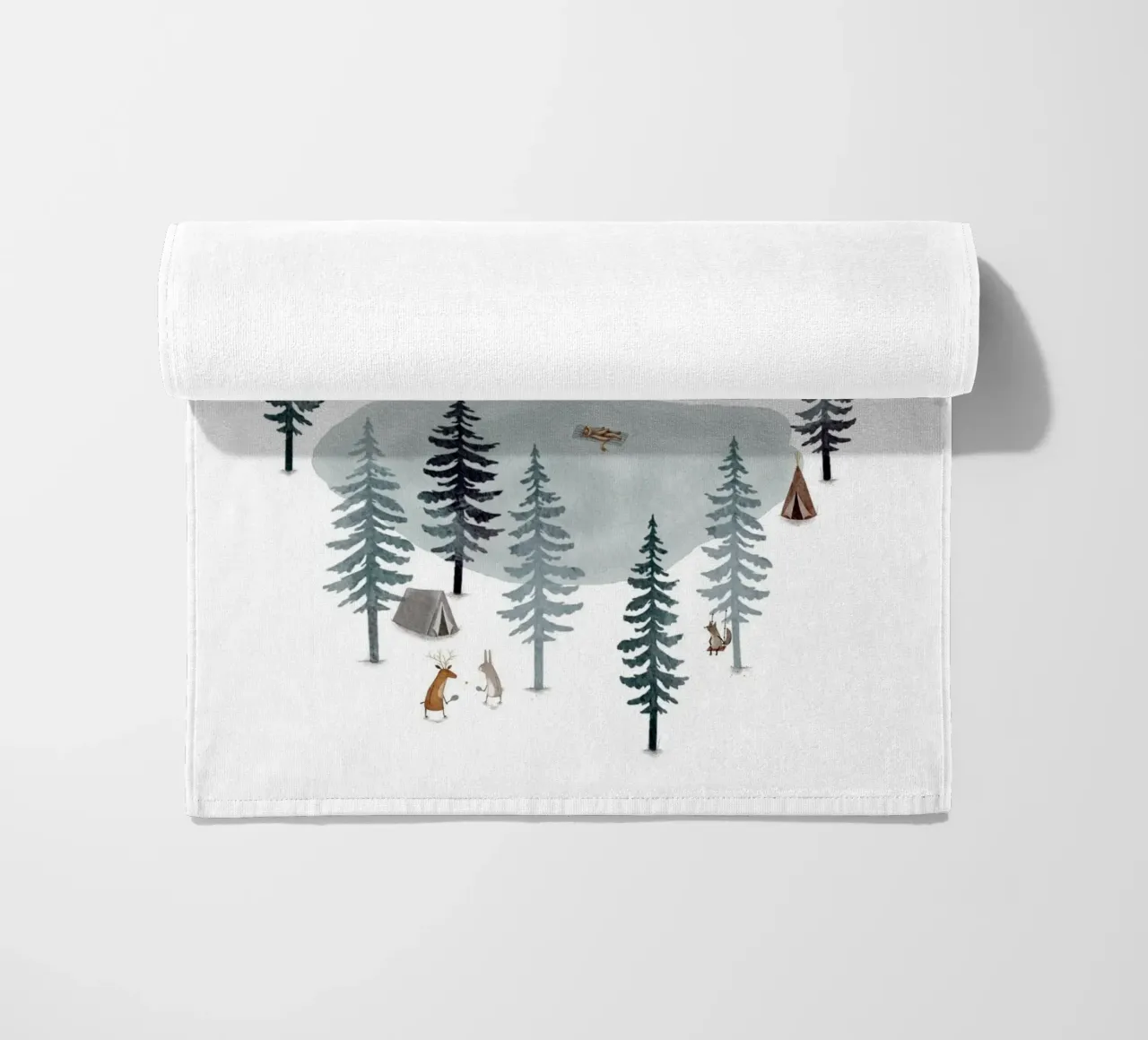 Moonlit Mountain Camp at the Lake beach towel by Urchin Bay Art