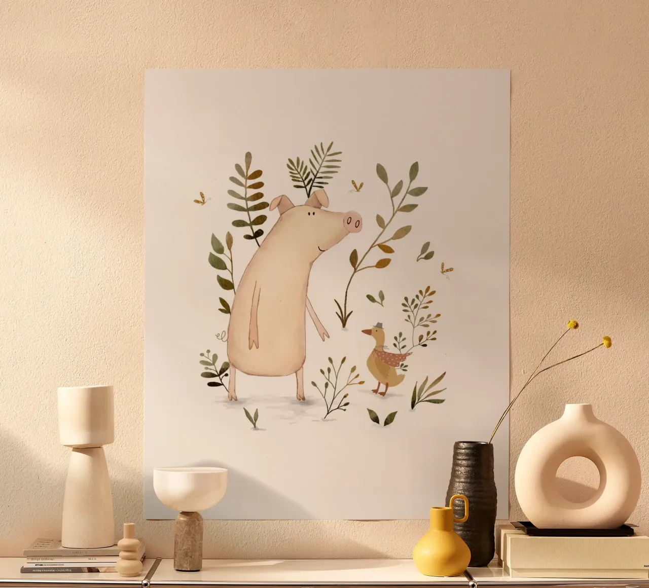 Pablo Pig e il suo amico pennuto poster da Urchin Bay Art