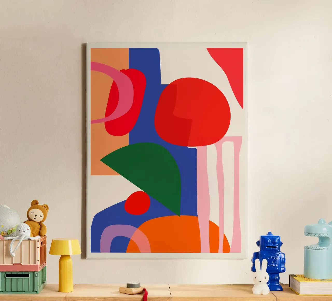 Bunte moderne Abstraktion Leinwand mit Schattenfugenrahmen von ThingDesign