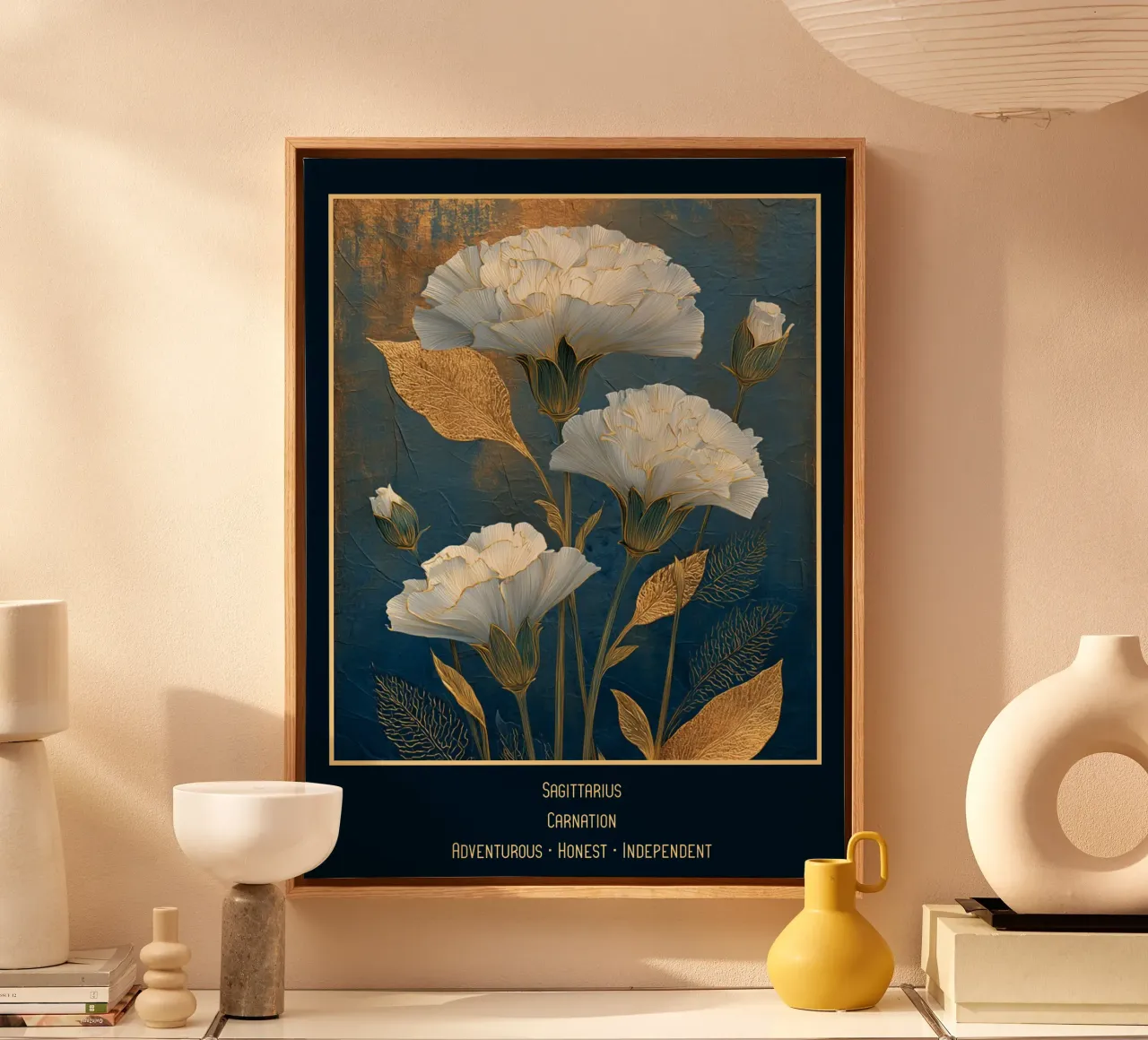 I fiori dei segni zodiacali: Sagittario - Garofani tela con Cornice a cassetta da Art-Nouveau-Dsg