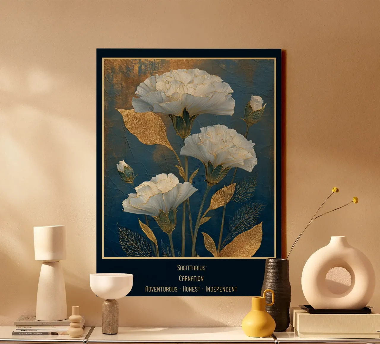 I fiori dei segni zodiacali: Sagittario - Garofani tela con Cornice a cassetta da Art-Nouveau-Dsg