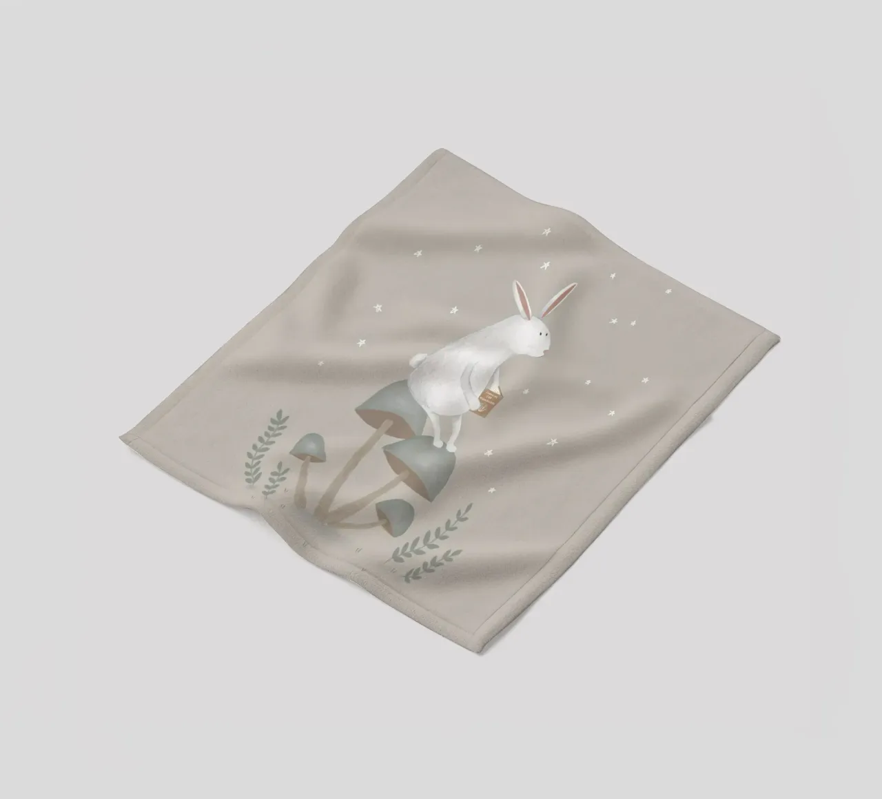 Stargazing Bunny on Mushrooms fleece blanket by Urchin Bay Art