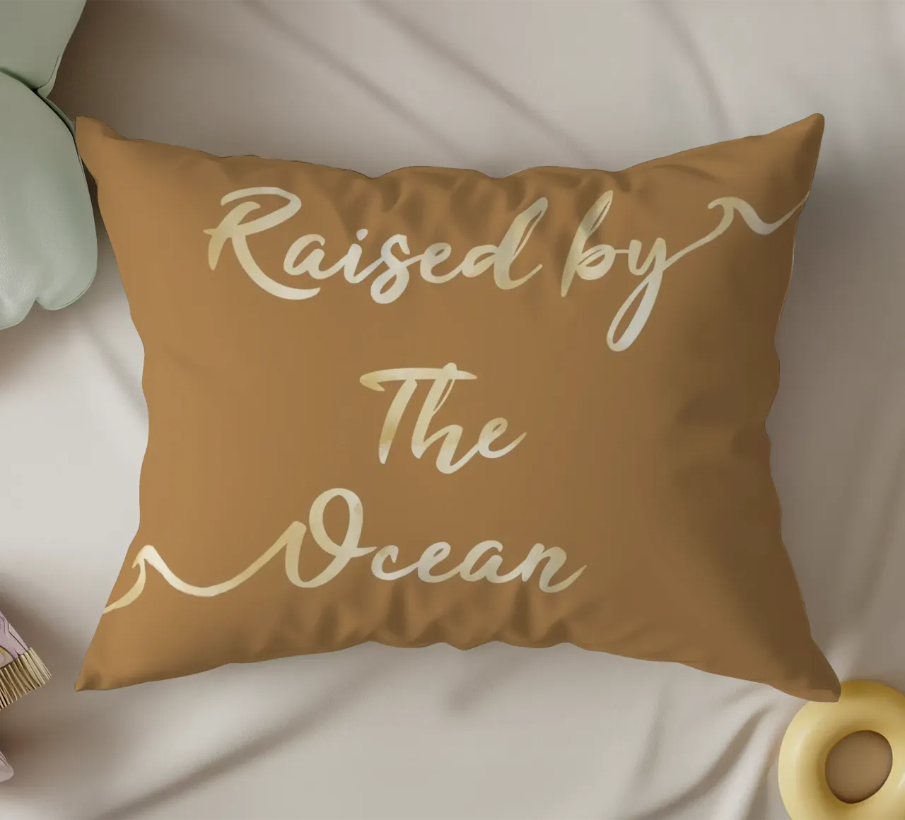 Raised by the Ocean – Typography Print decorative cushion by Urchin Bay Art