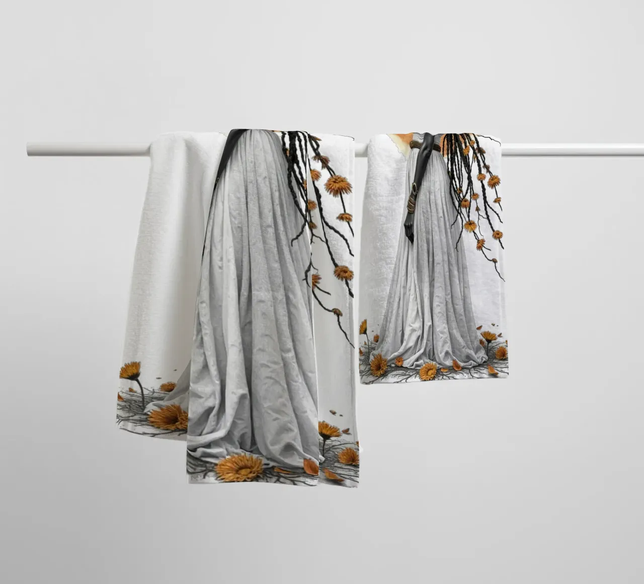 Gouden Dochters I - De Zonnekoning badhanddoek van Dustlight Atelier