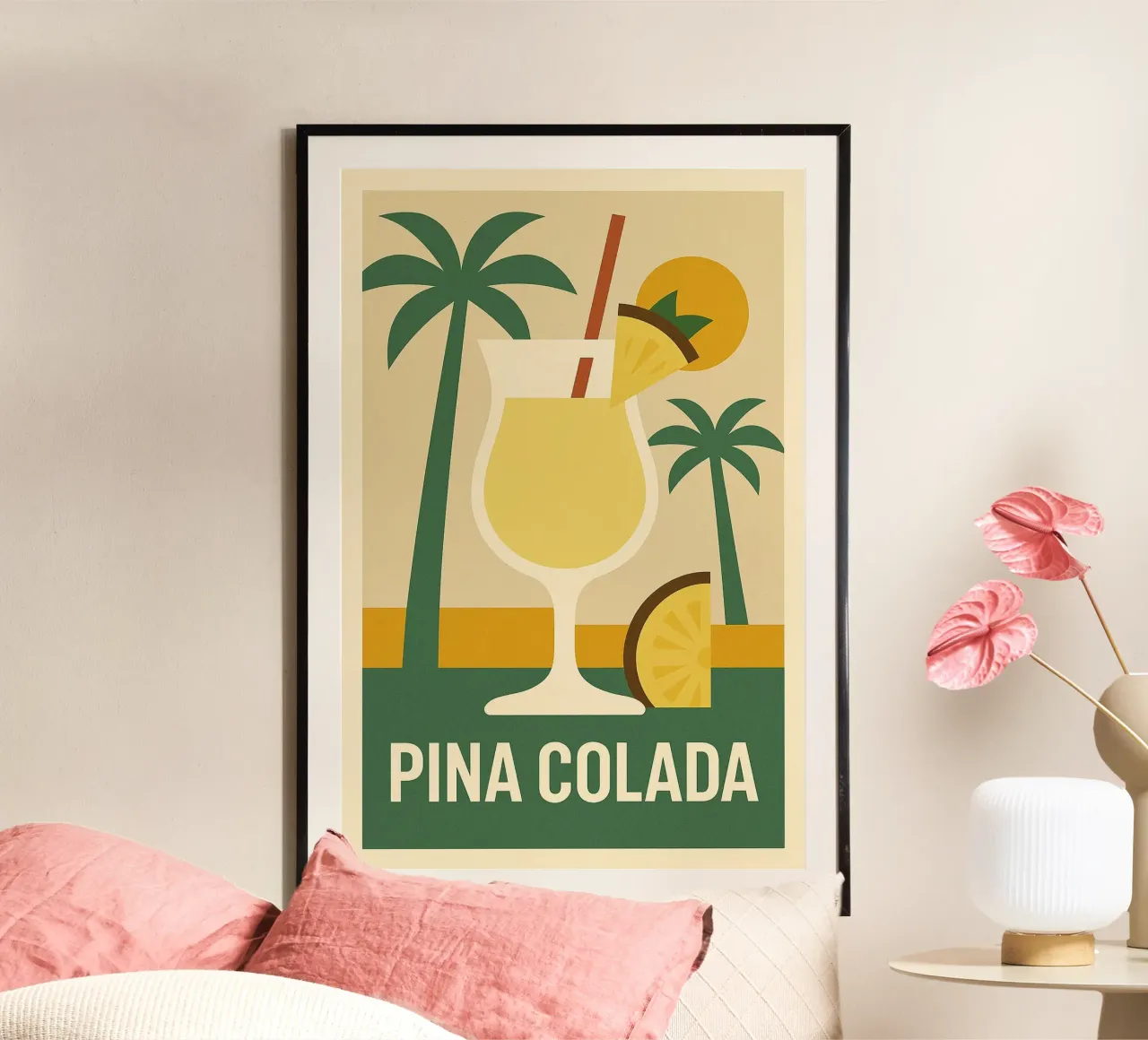 Piña Colada Paradisiaque – Affiche Vintage San Juan poster con telaio in alluminio da Boissons - Affiches & posters - Retro