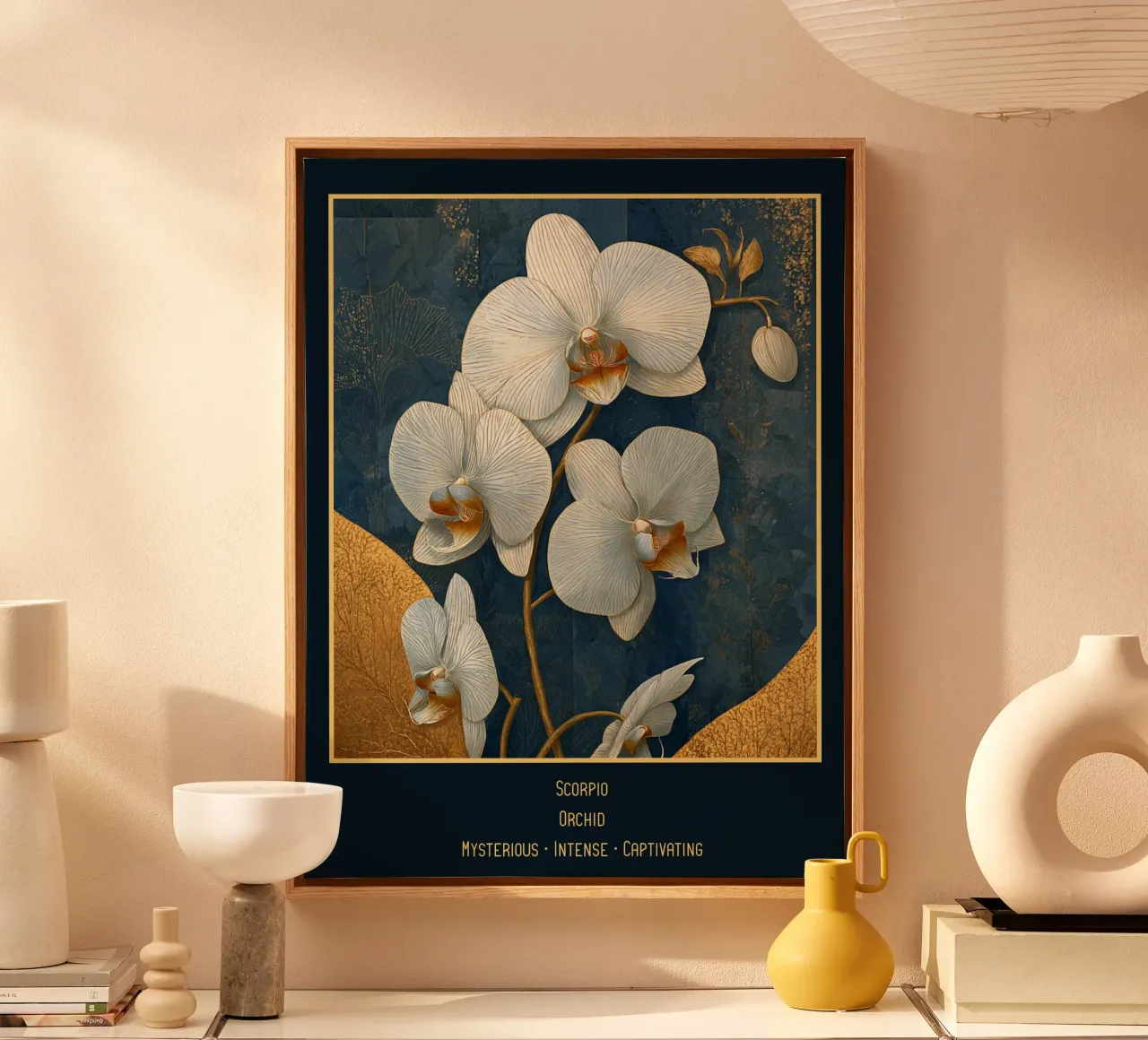 I fiori dei segni zodiacali: Scorpione - Orchidea tela con Cornice a cassetta da Art-Nouveau-Dsg