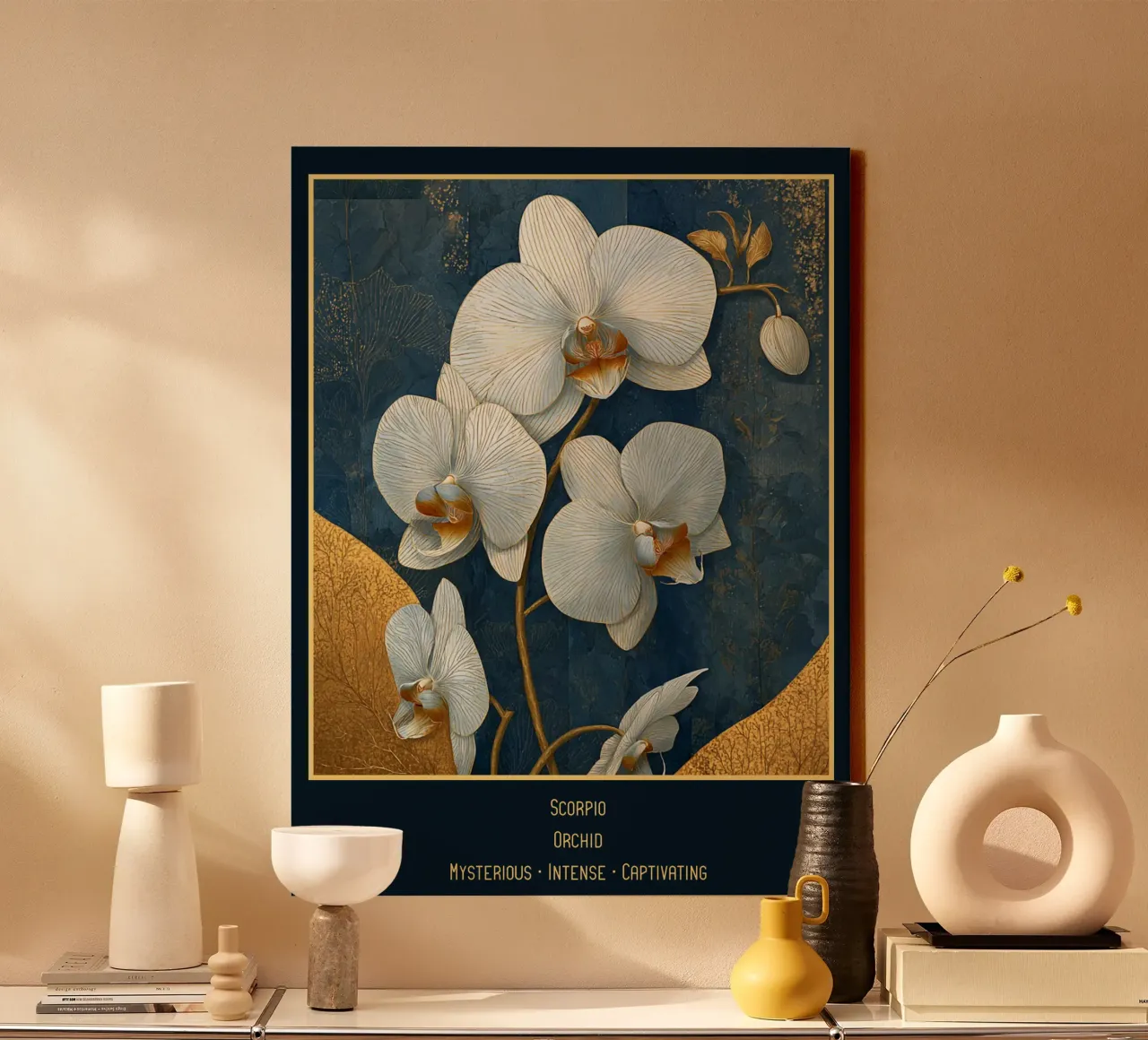 I fiori dei segni zodiacali: Scorpione - Orchidea tela con Cornice a cassetta da Art-Nouveau-Dsg