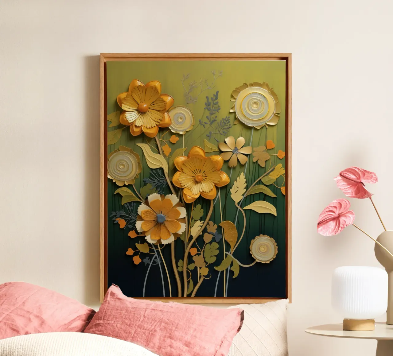Fiori d'oro tela con Cornice a cassetta da Imagine