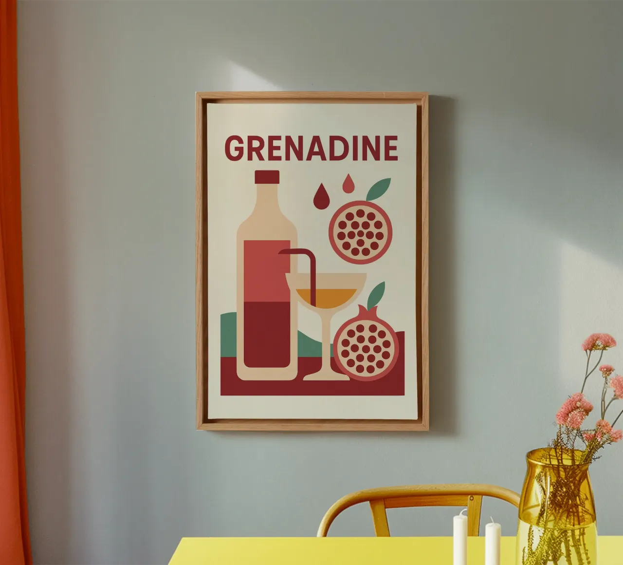 Grenadine Andalouse - Minimalistisch Grenade Appartement canvas met Baklijst van Boissons - Affiches & posters - Retro