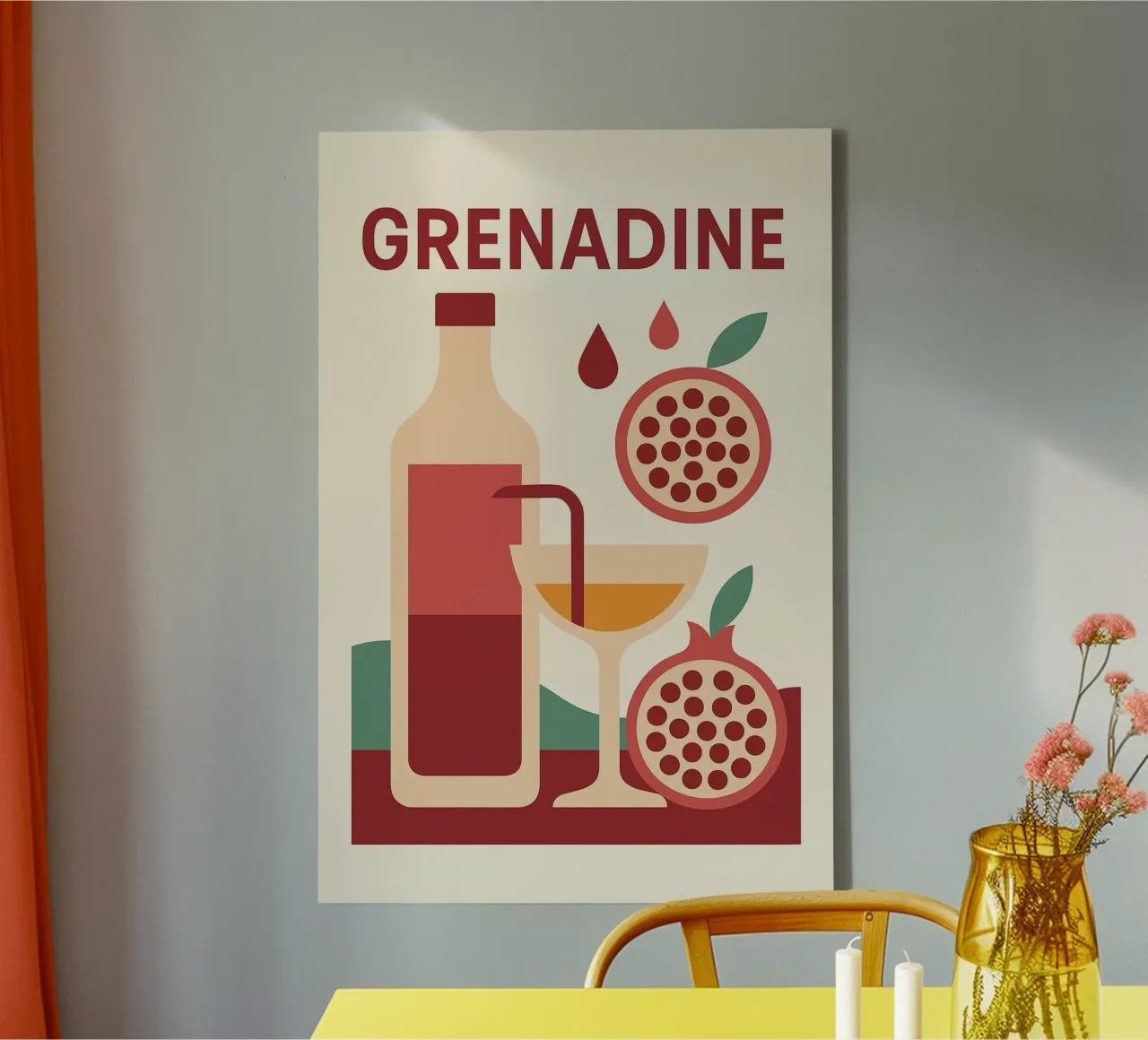 Grenadine Andalouse - Minimalistisch Grenade Appartement canvas met Baklijst van Boissons - Affiches & posters - Retro