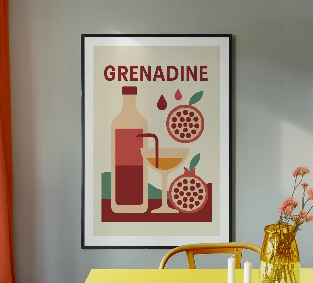 Grenadine Andalouse – Affiche Minimaliste Grenade poster con telaio in legno da Boissons - Affiches & posters - Retro
