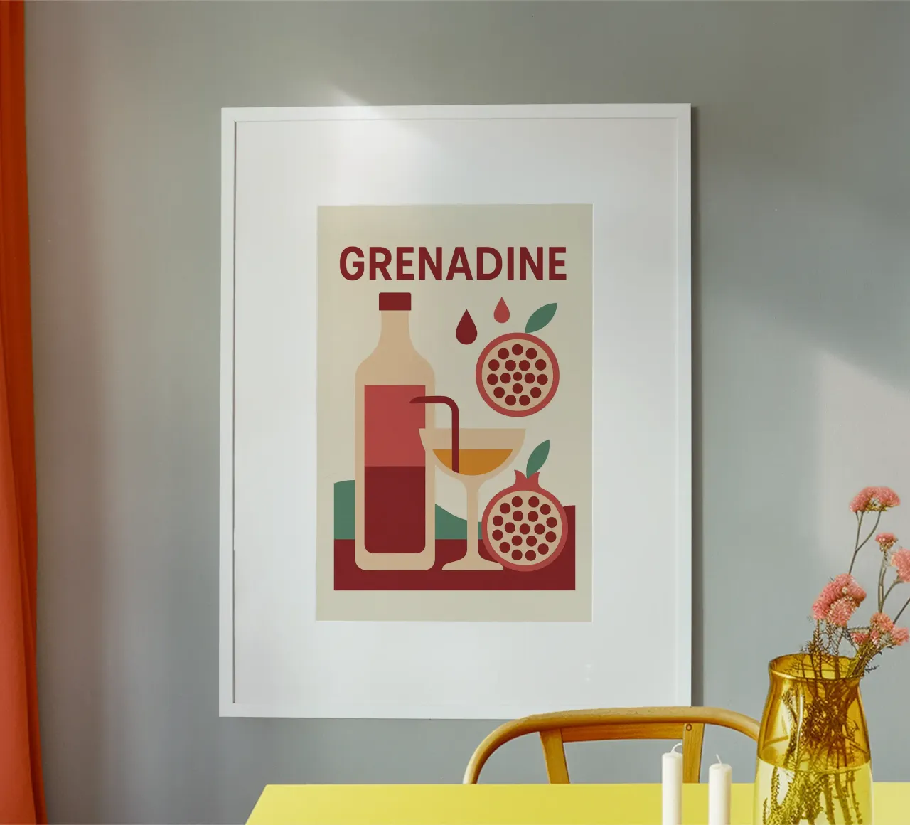 Grenadine Andalouse – Affiche Minimaliste Grenade poster con telaio in legno da Boissons - Affiches & posters - Retro