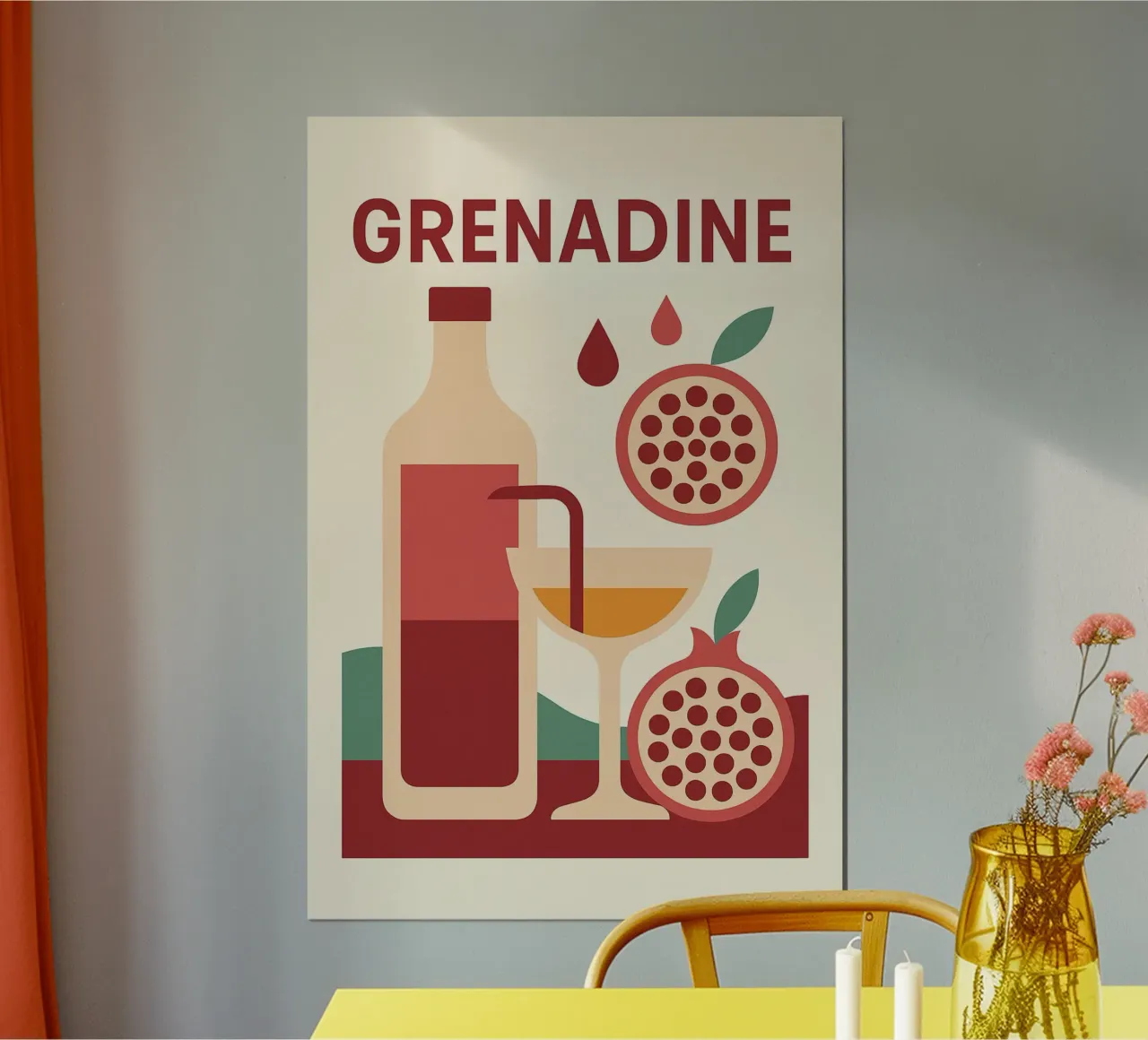Grenadine Andalouse – Affiche Minimaliste Grenade poster con telaio in legno da Boissons - Affiches & posters - Retro