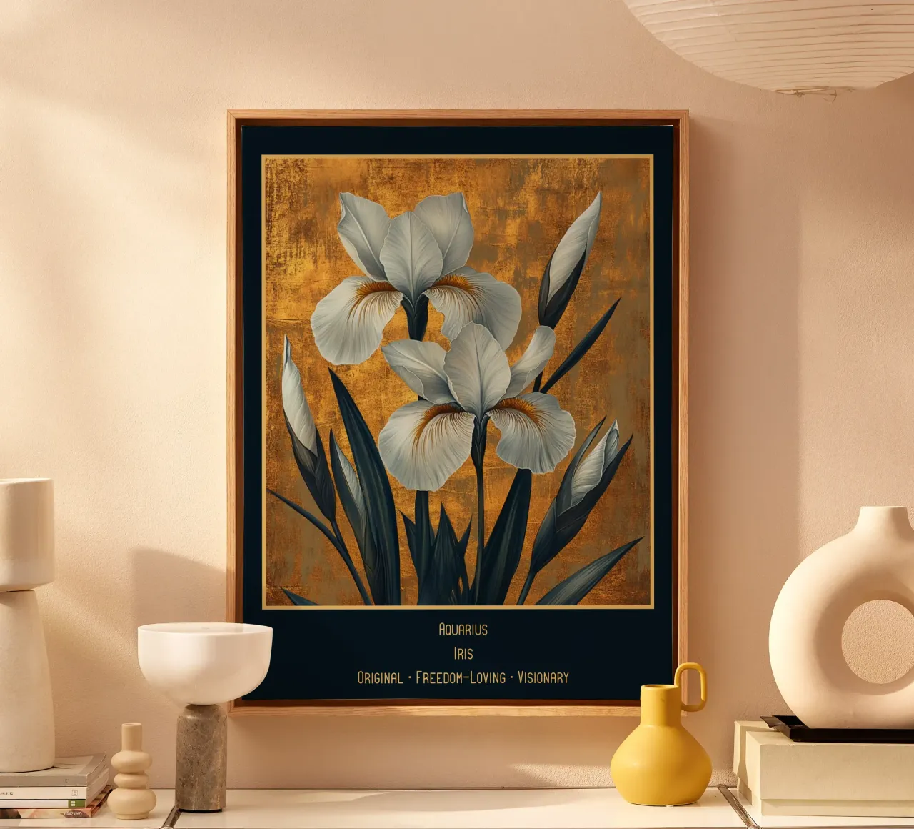 I fiori dei segni zodiacali: Acquario - Iris tela con Cornice a cassetta da Art-Nouveau-Dsg
