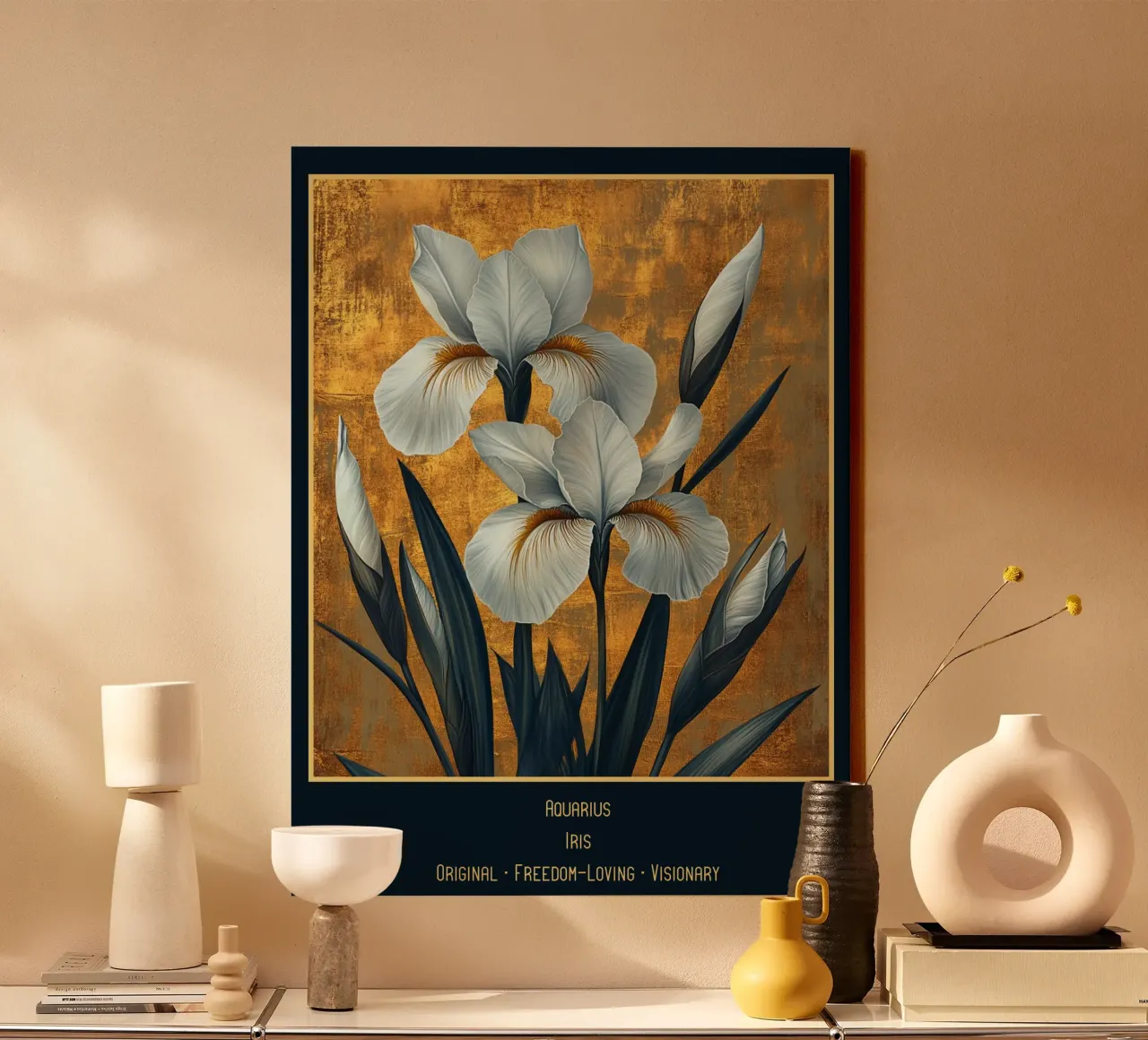 I fiori dei segni zodiacali: Acquario - Iris tela con Cornice a cassetta da Art-Nouveau-Dsg