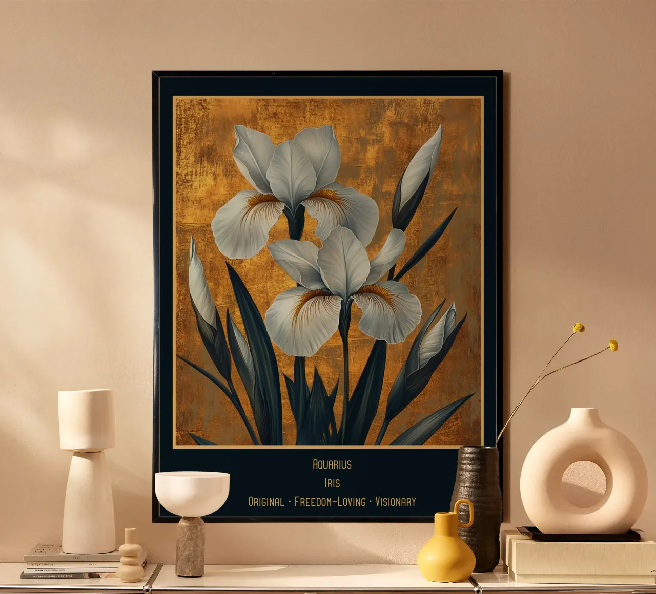 Die Blumen der Sternzeichen: Wassermann - Iris Poster von Art-Nouveau-Dsg