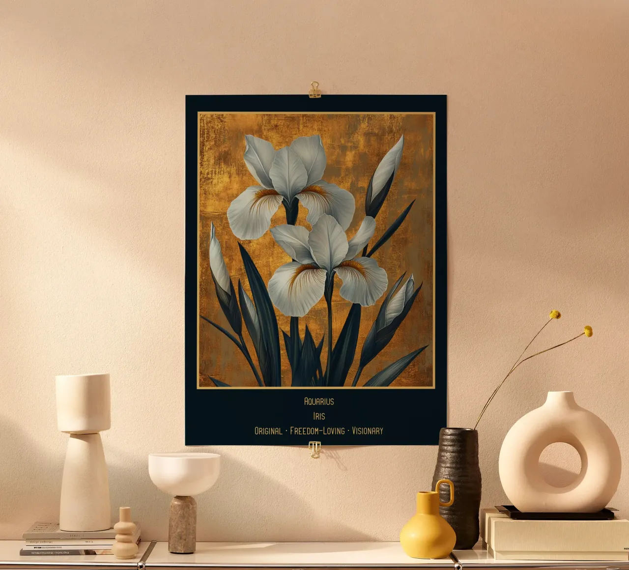 Die Blumen der Sternzeichen: Wassermann - Iris Poster von Art-Nouveau-Dsg