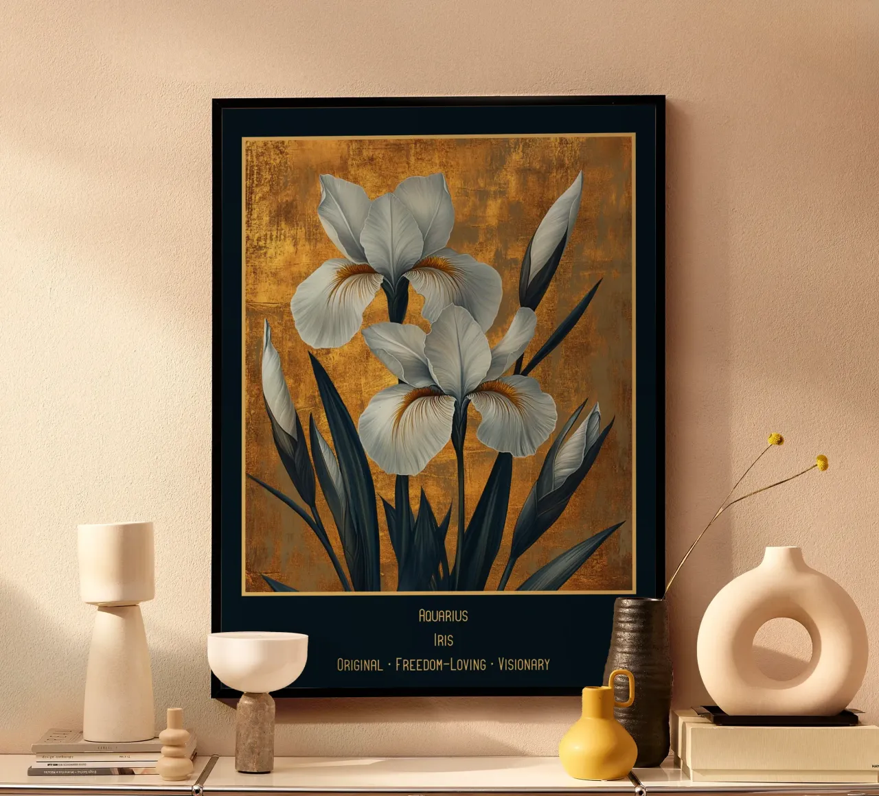 Die Blumen der Sternzeichen: Wassermann - Iris Poster von Art-Nouveau-Dsg