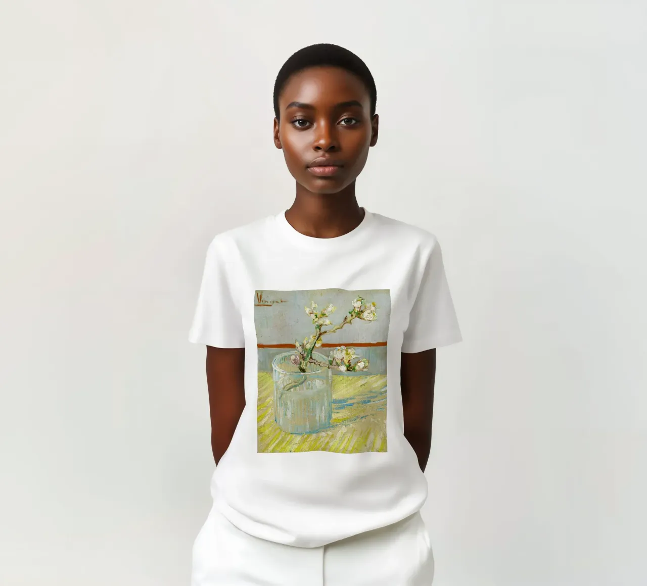 Il rametto di mandorlo in fiore in un bicchiere di Vincent van Gogh (188 t-shirt da Van Gogh Prints