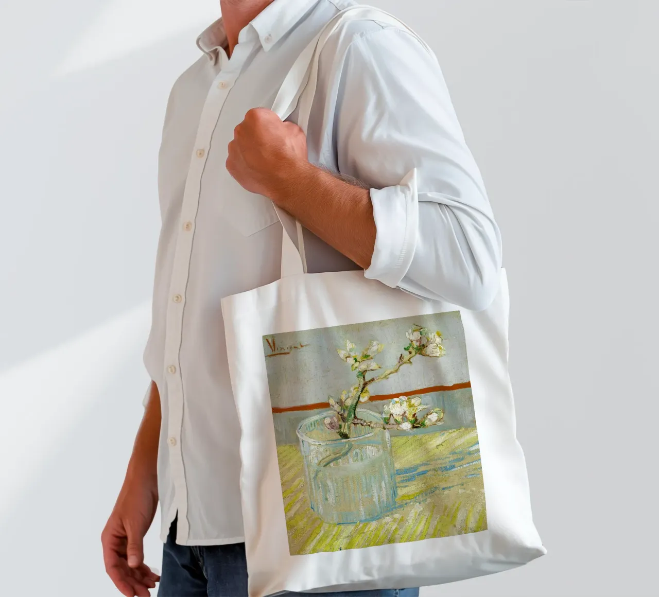 Il rametto di mandorlo in fiore in un bicchiere di Vincent van Gogh (188 borsa in juta da Van Gogh Prints